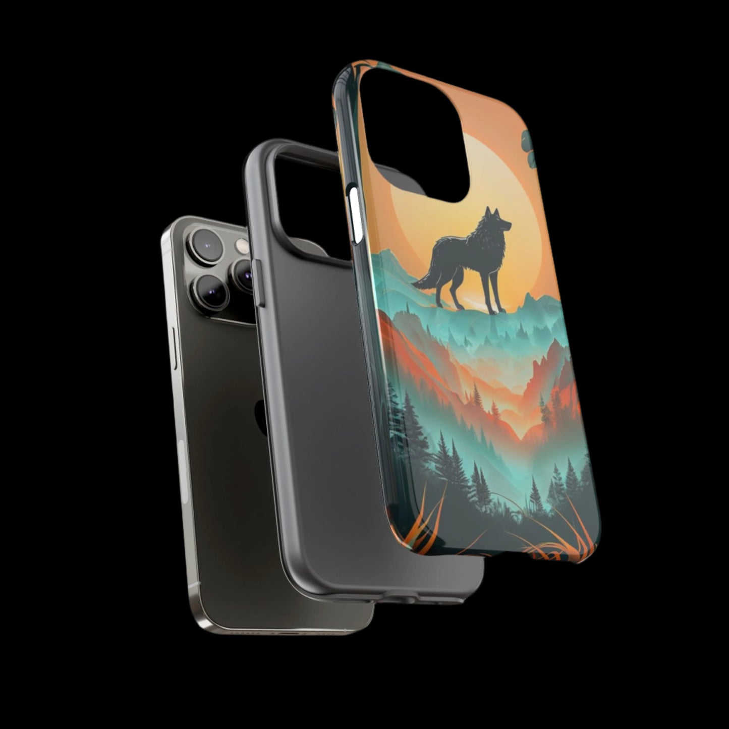 Phone Case Sunset Wolf Silhouette & Tropical Landscape – Artistic Protection