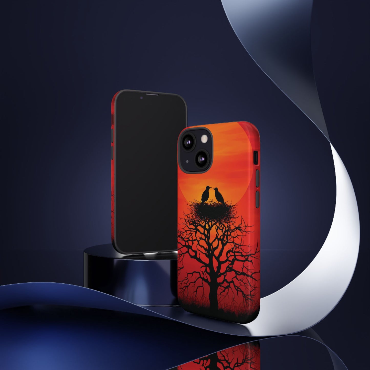 Phone Case Two Birds on a Nest - Red Sunset Background - Nature Wall Art - Romantic Bird Scene