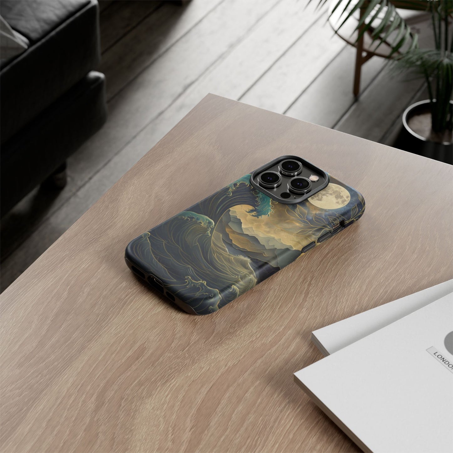 Moon & Ocean Wave iPhone Case – Artistic Japanese Style Phone Cover - Durable & Protective