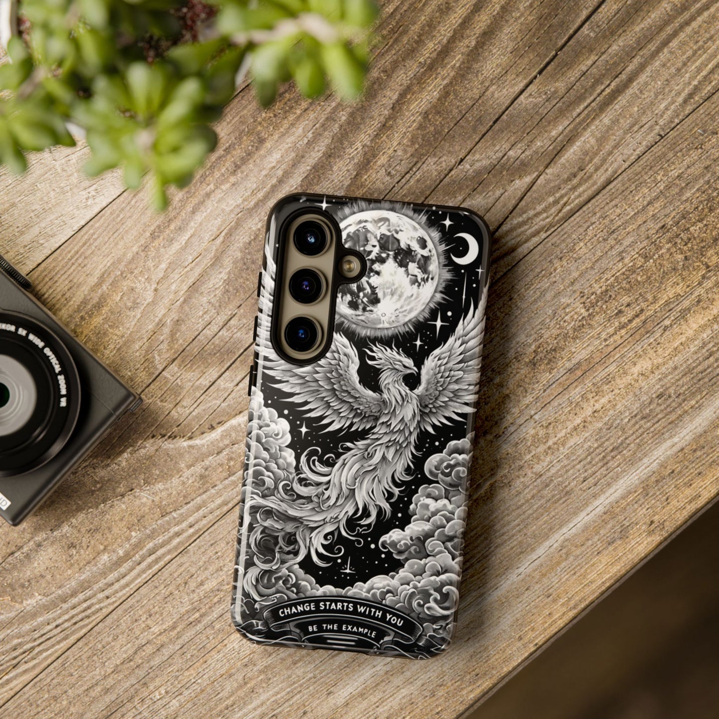 Phoenix Art iPhone Case – 'Change Starts With You' – Black & White Design