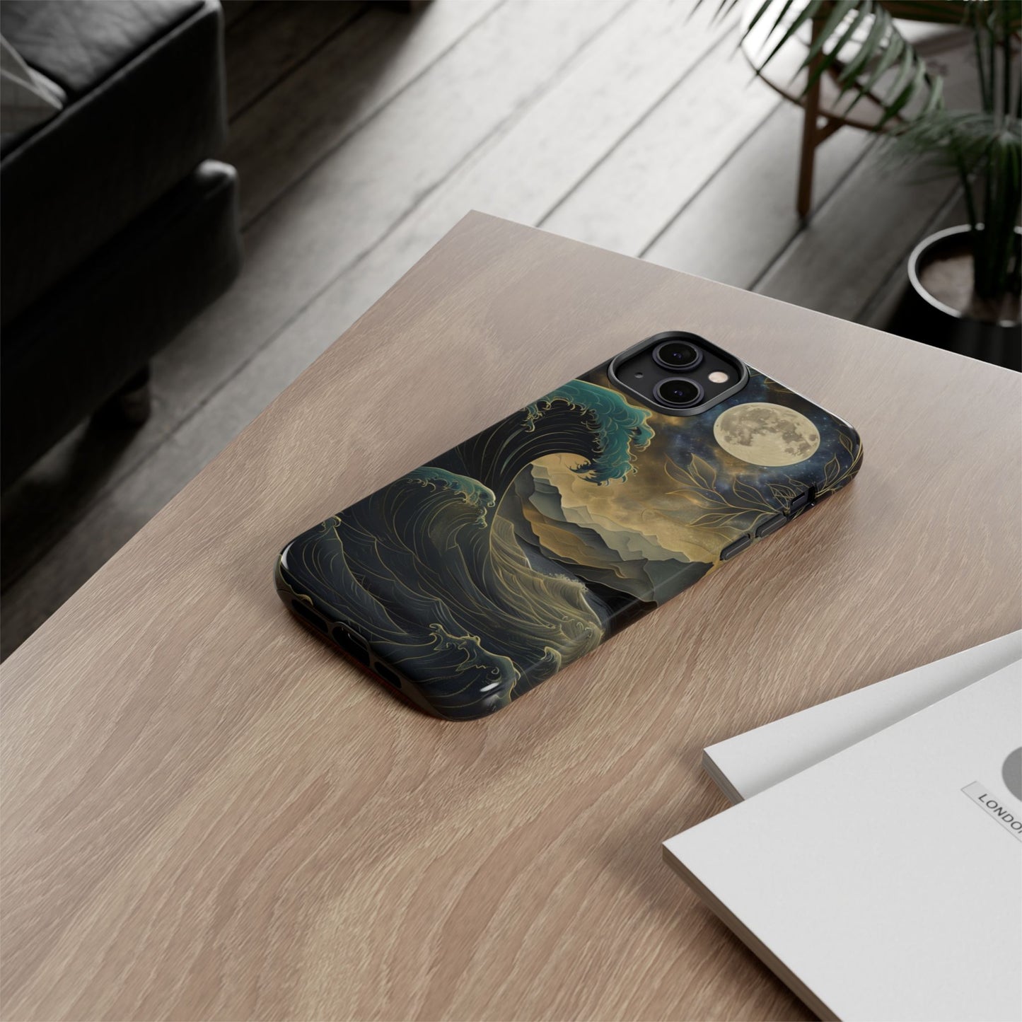 Moon & Ocean Wave iPhone Case – Artistic Japanese Style Phone Cover - Durable & Protective