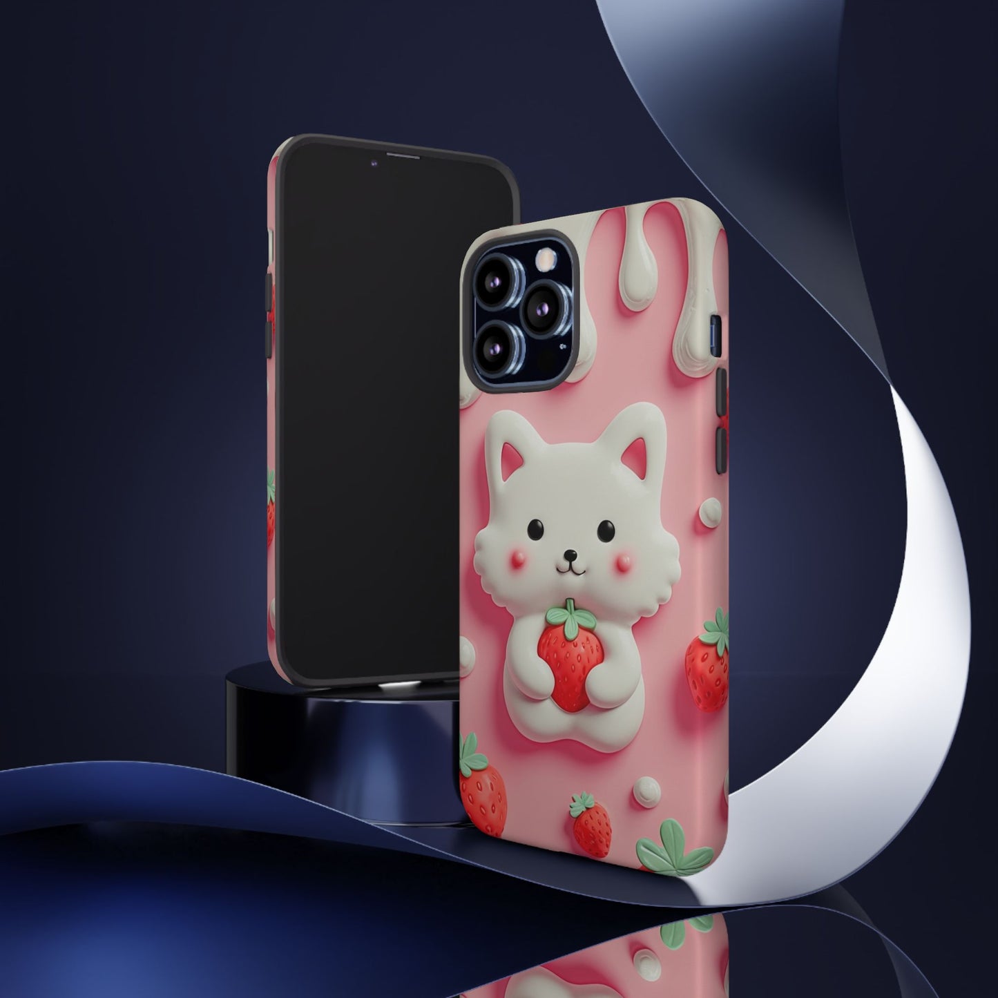 Adorable Cat Phone Case – Pink with Strawberry Design