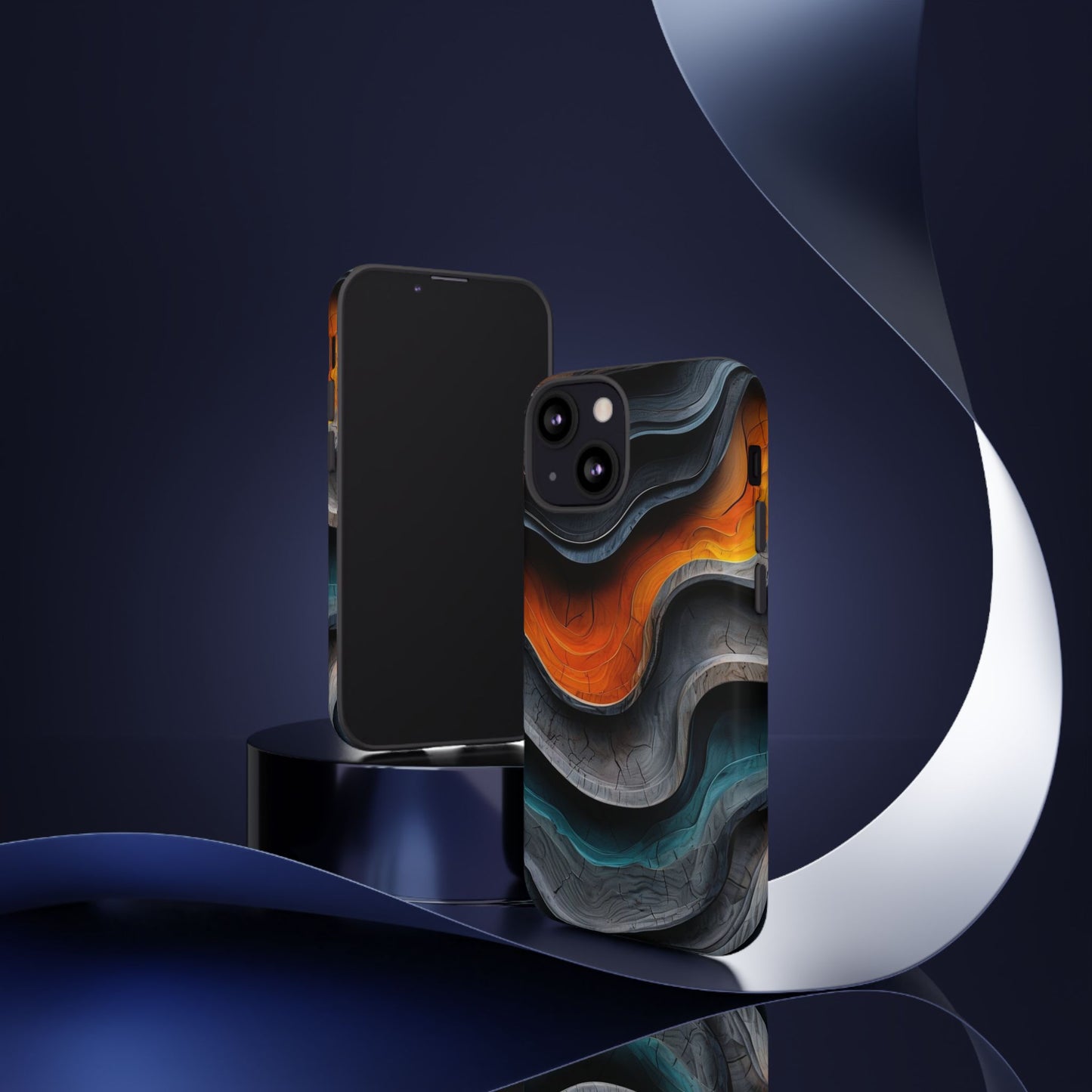 Phone Case Abstract Wave – Aesthetic Orange Teal Black Cover – Case Gift