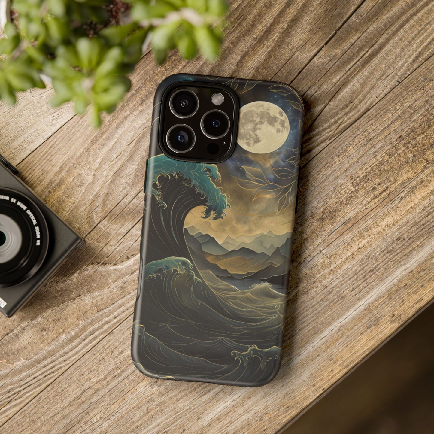 Moon & Ocean Wave iPhone Case – Artistic Japanese Style Phone Cover - Durable & Protective