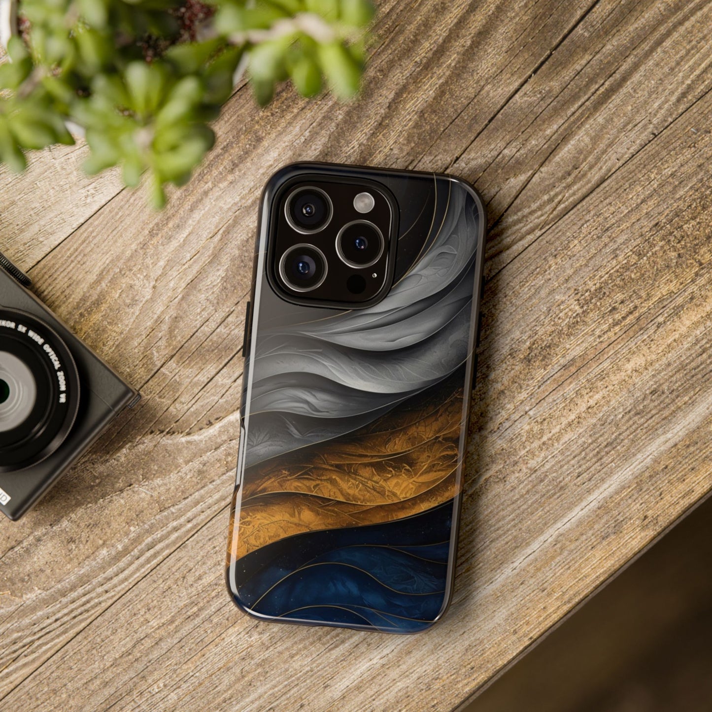 Phone Case Elegant Abstract Marble – Gold, Grey & Navy Design