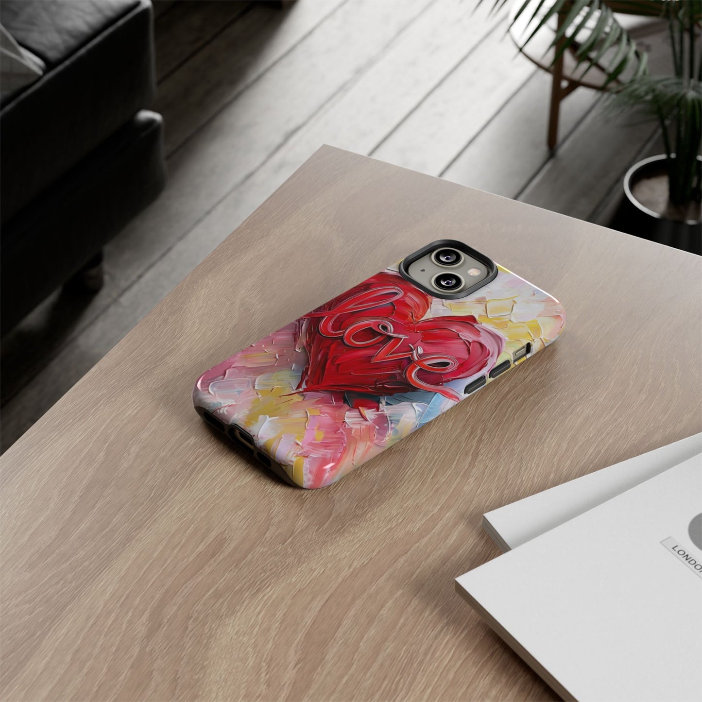 Love Heart Phone Case with Colorful Brush Strokes – Artistic & Romantic Design