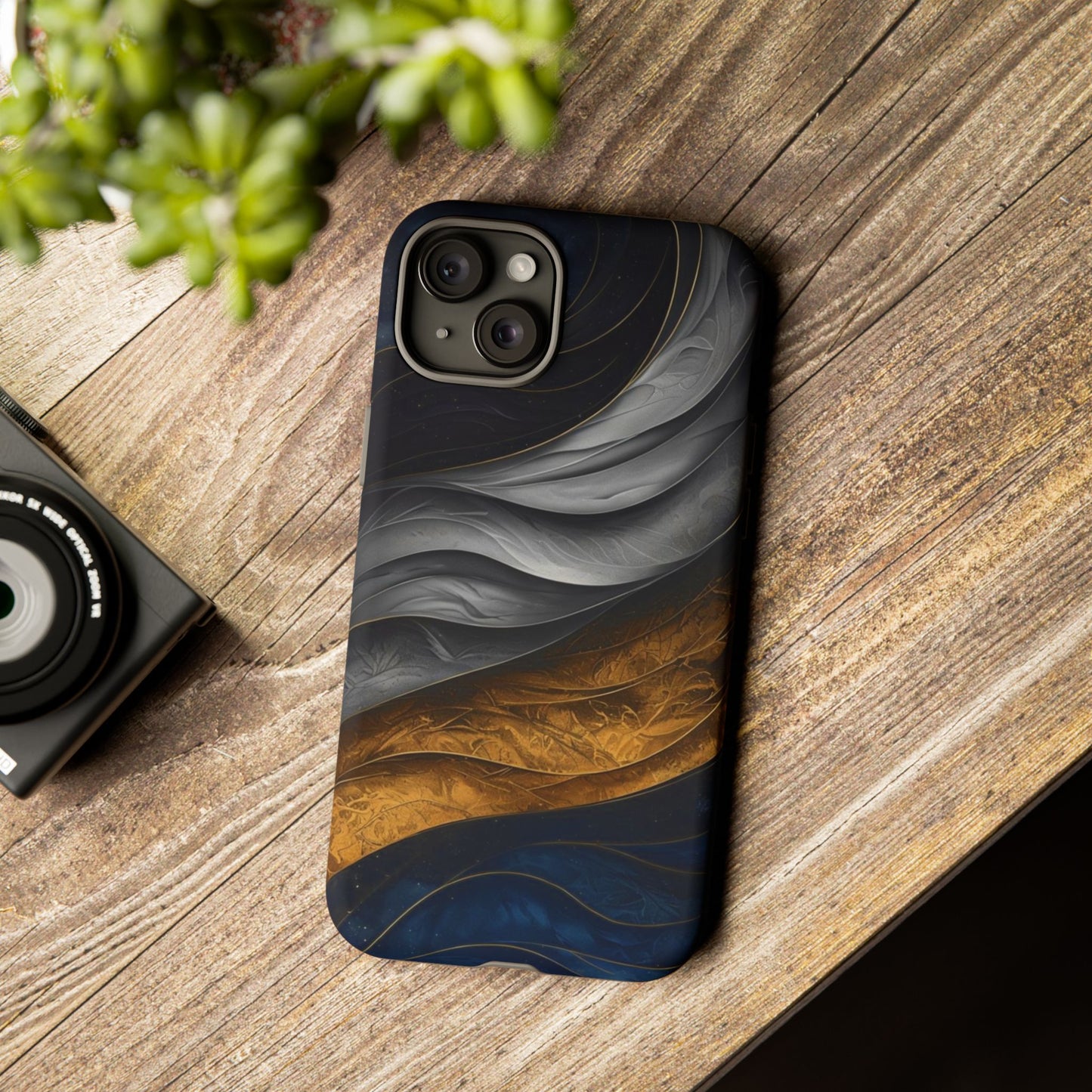 Phone Case Elegant Abstract Marble – Gold, Grey & Navy Design