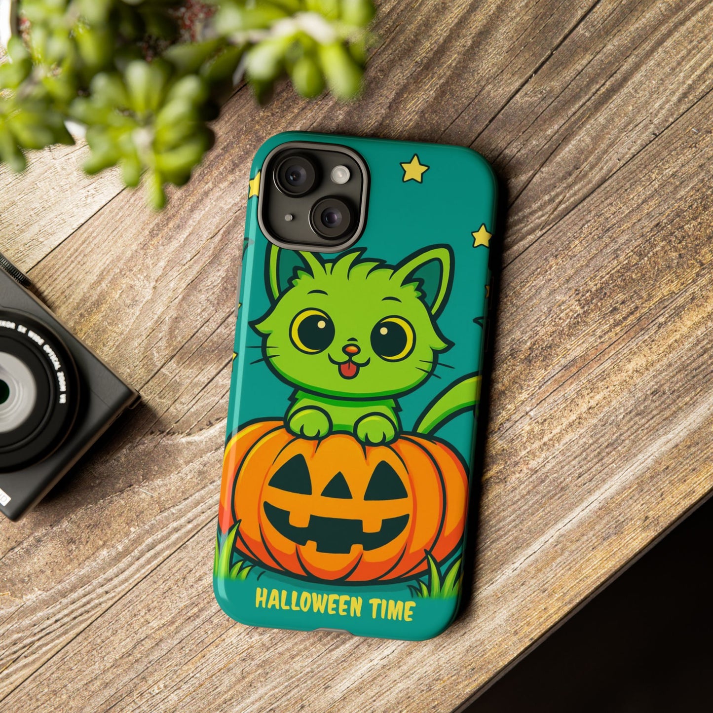 Cute Halloween Cat Phone Case with Jack-O'-Lantern Design – Perfect for Fall