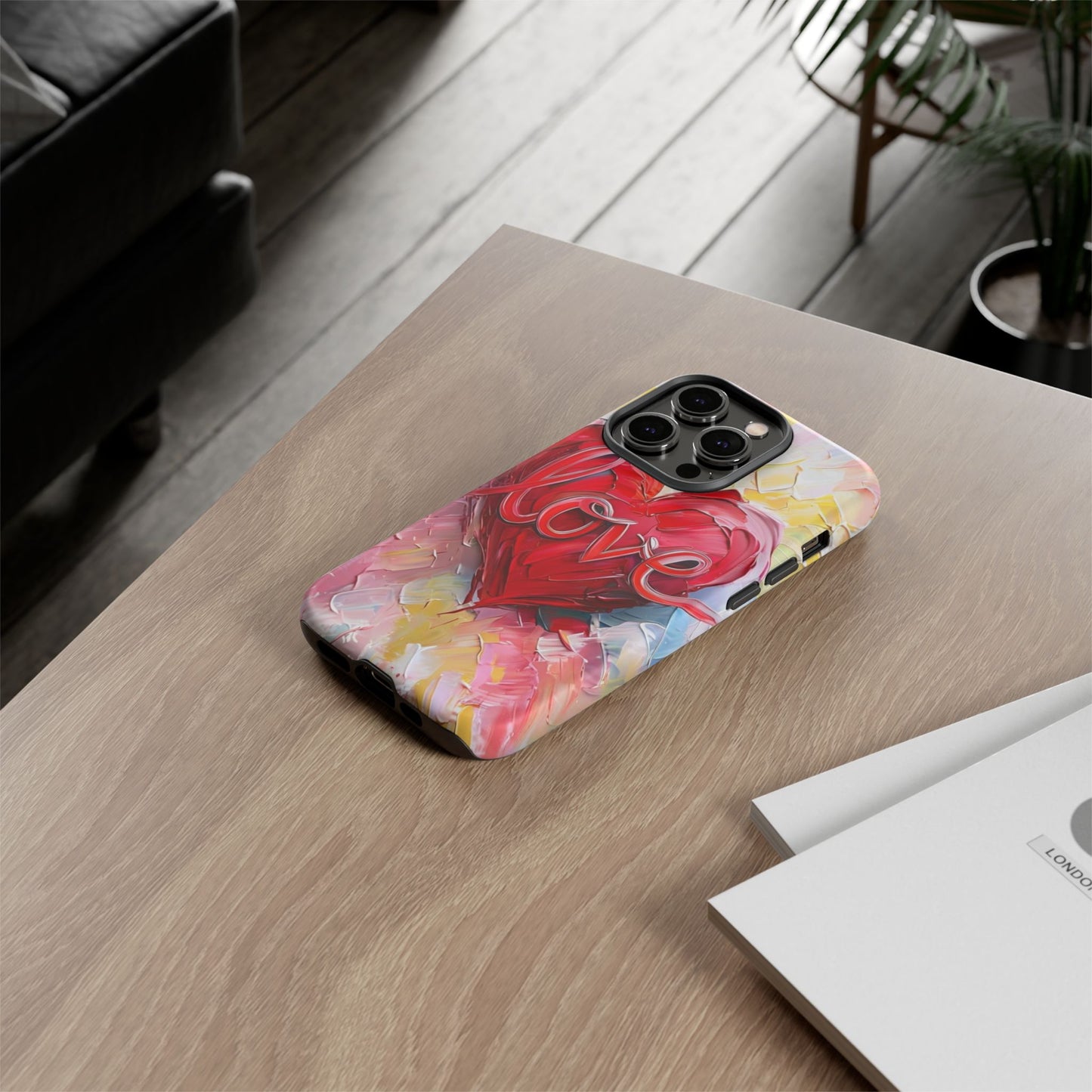 Love Heart Phone Case with Colorful Brush Strokes – Artistic & Romantic Design
