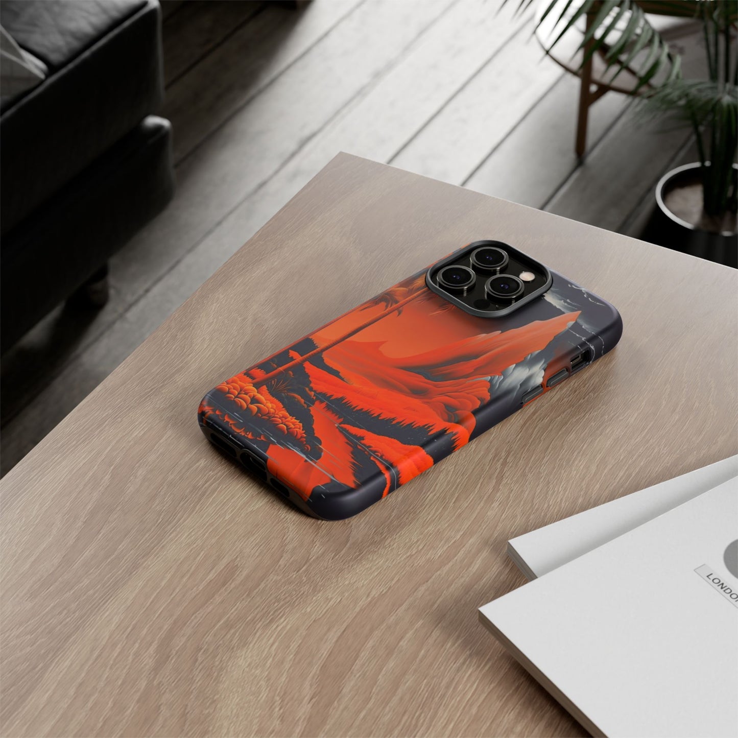Phone Case Tropical Sci-Fi – Futuristic Red Jungle & Mountain Art Cover