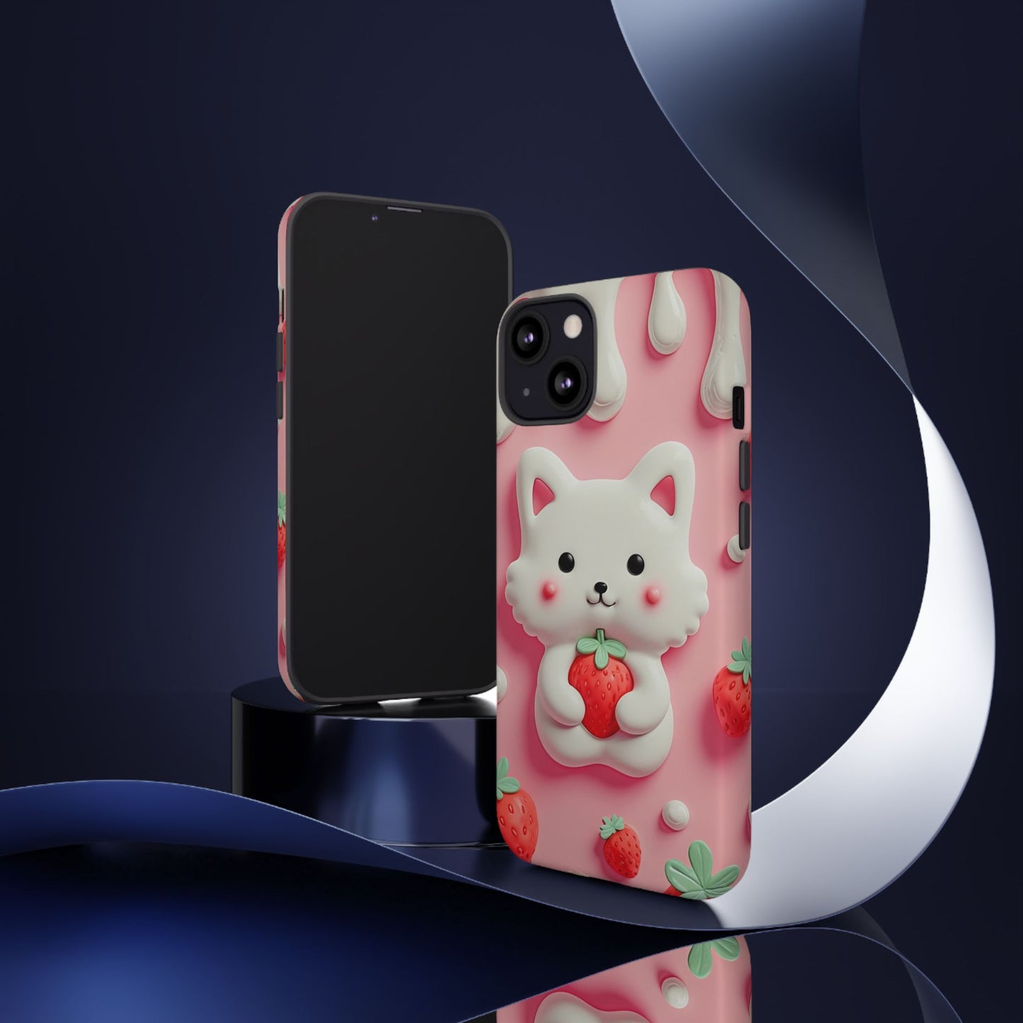 Adorable Cat Phone Case – Pink with Strawberry Design