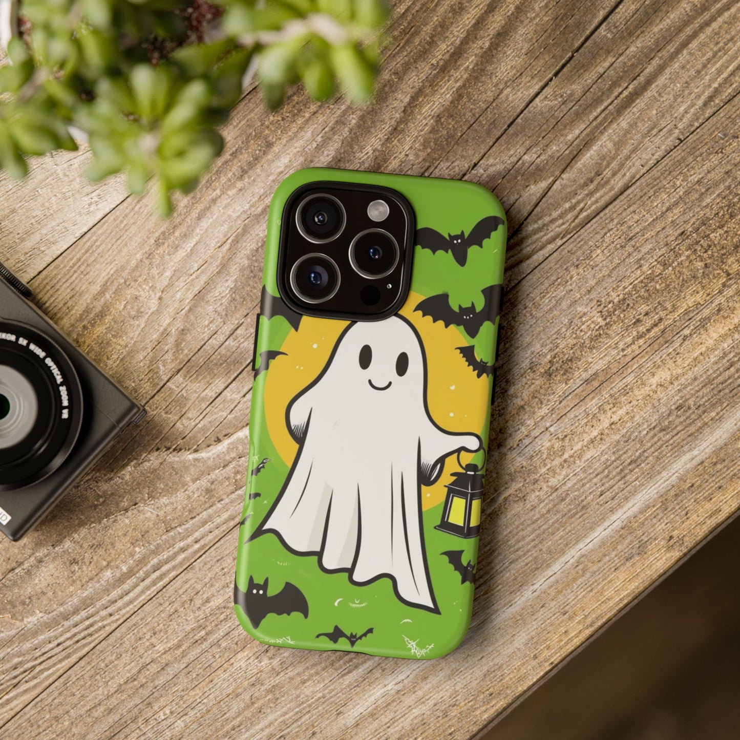 Cute Halloween Ghost Phone Case with Bats and Lantern – Perfect for Spooky Season