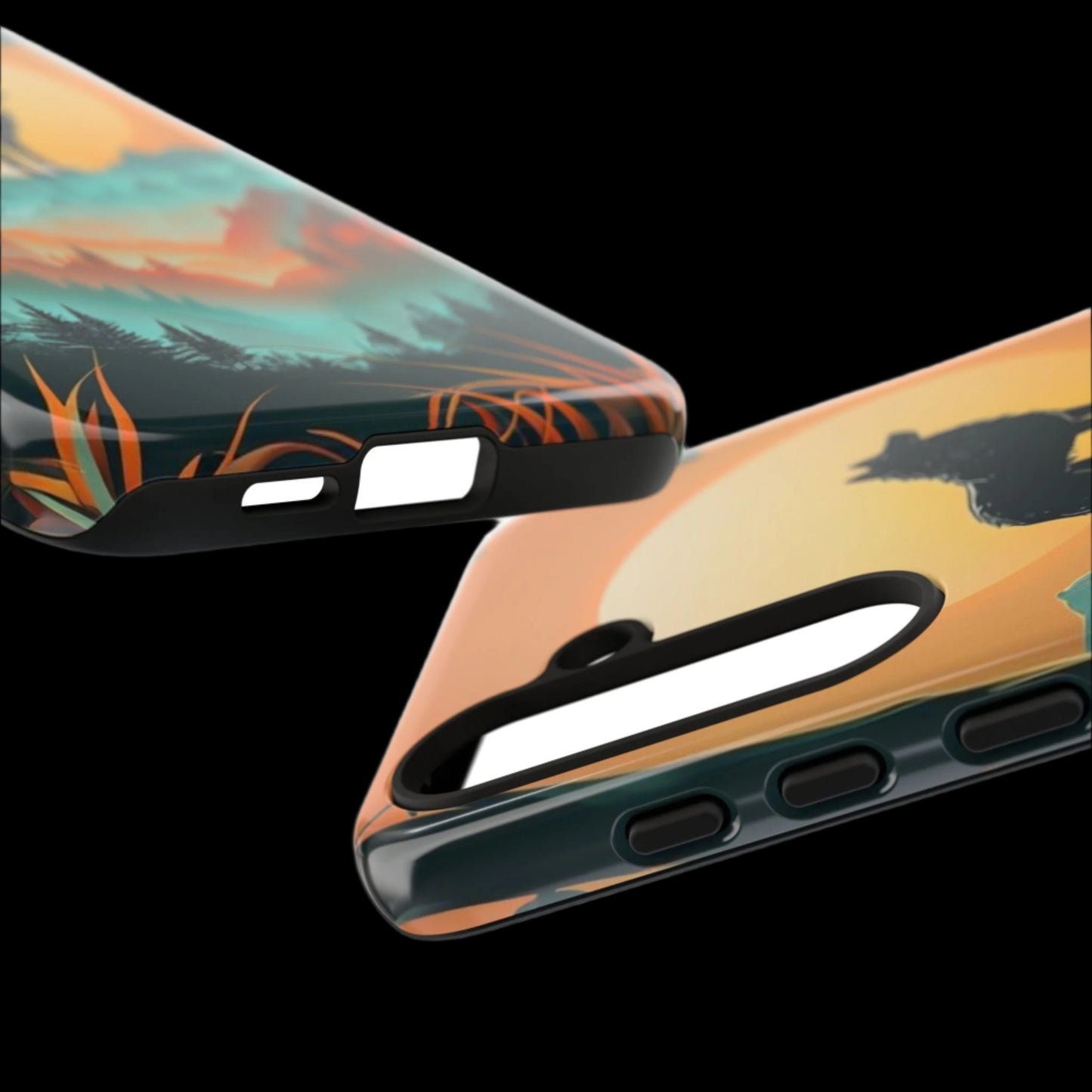 Phone Case Sunset Wolf Silhouette & Tropical Landscape – Artistic Protection