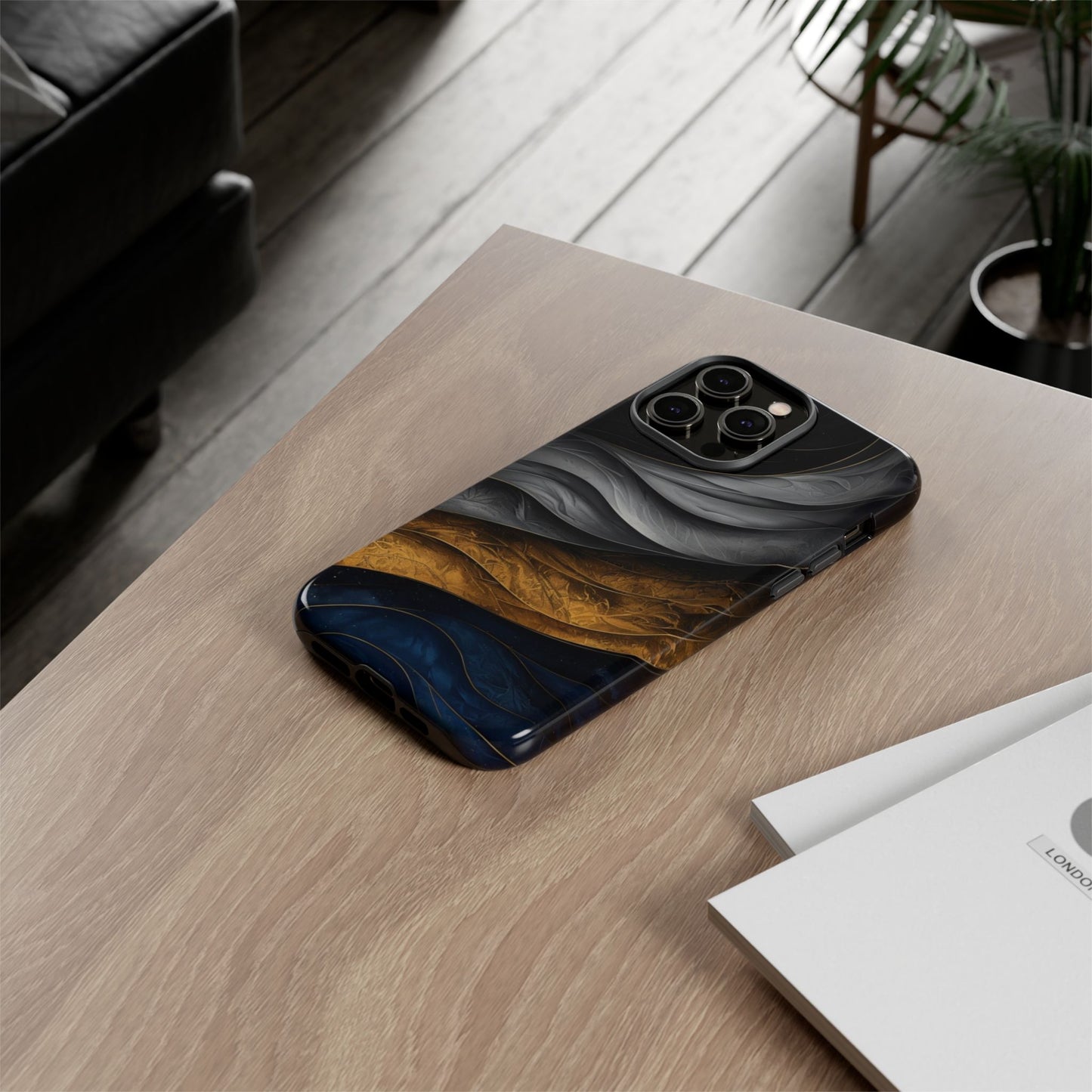 Phone Case Elegant Abstract Marble – Gold, Grey & Navy Design