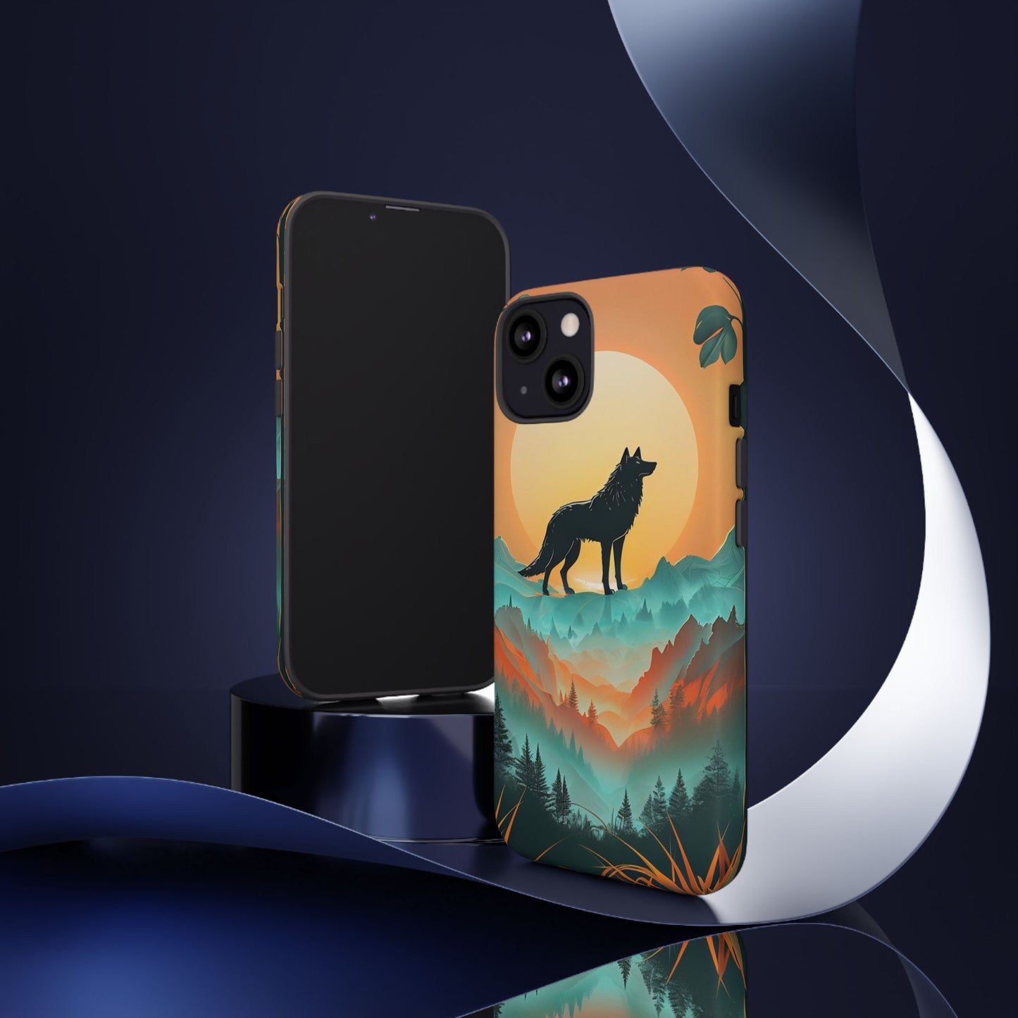 Phone Case Sunset Wolf Silhouette & Tropical Landscape – Artistic Protection