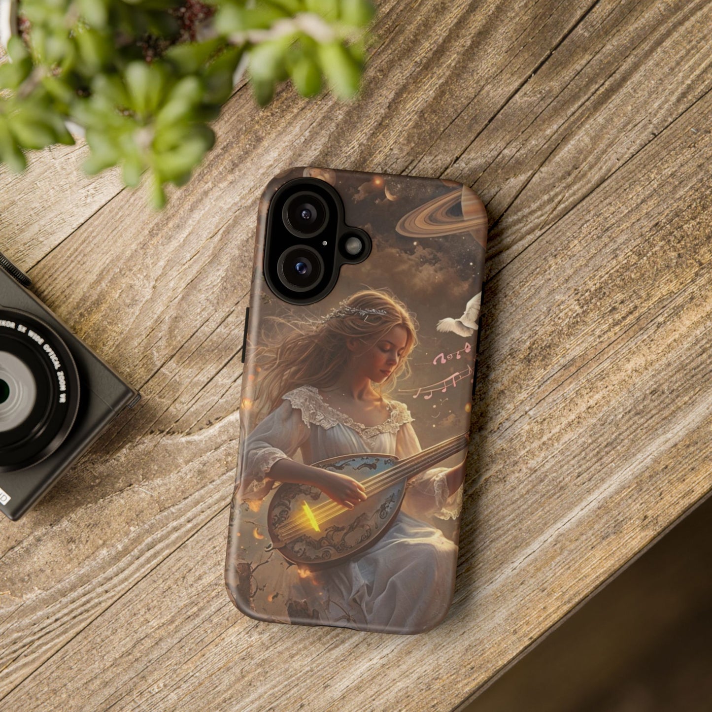 Phone Case Young Woman Playing Luminous Instrument Under Starry Night Sky