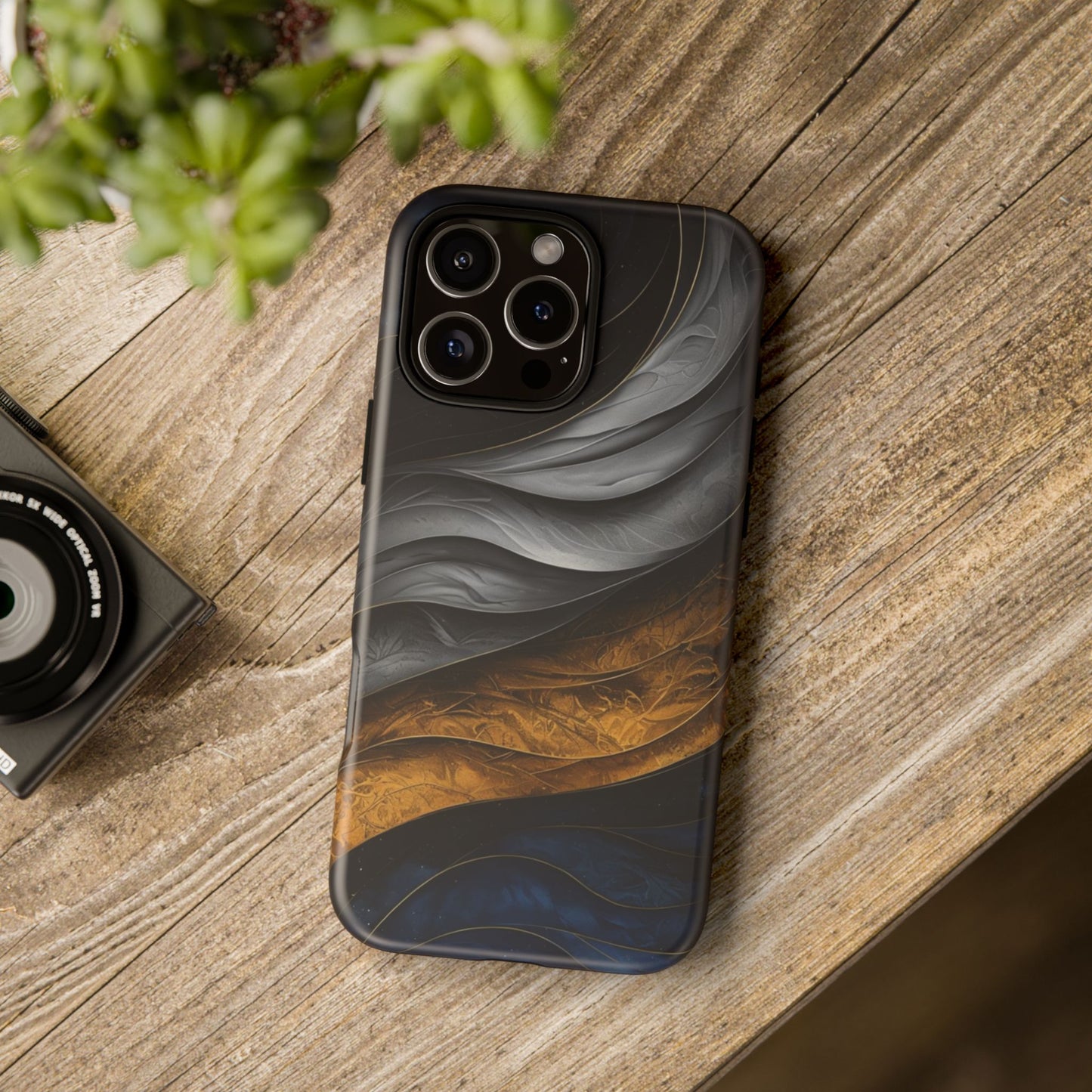 Phone Case Elegant Abstract Marble – Gold, Grey & Navy Design