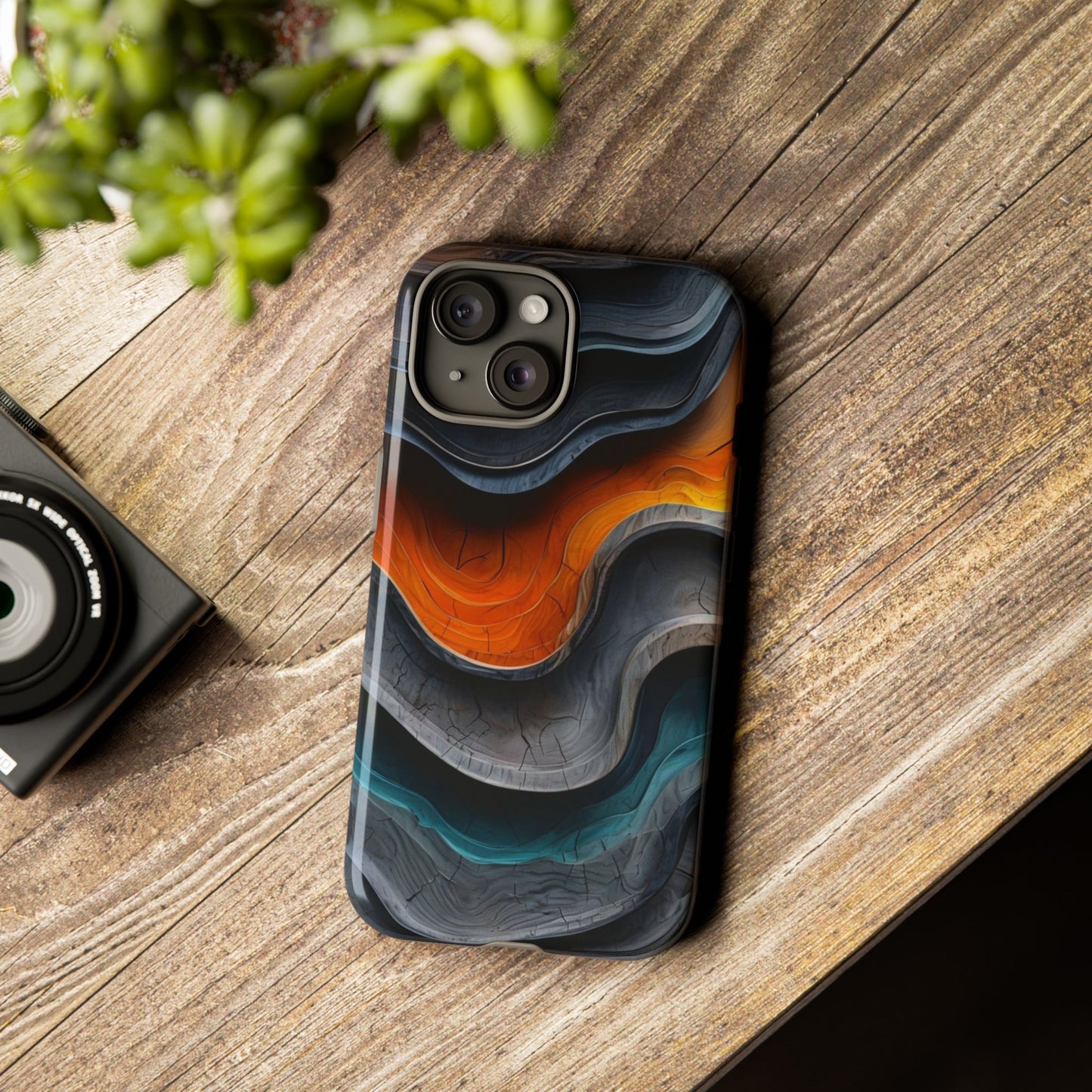 Phone Case Abstract Wave – Aesthetic Orange Teal Black Cover – Case Gift