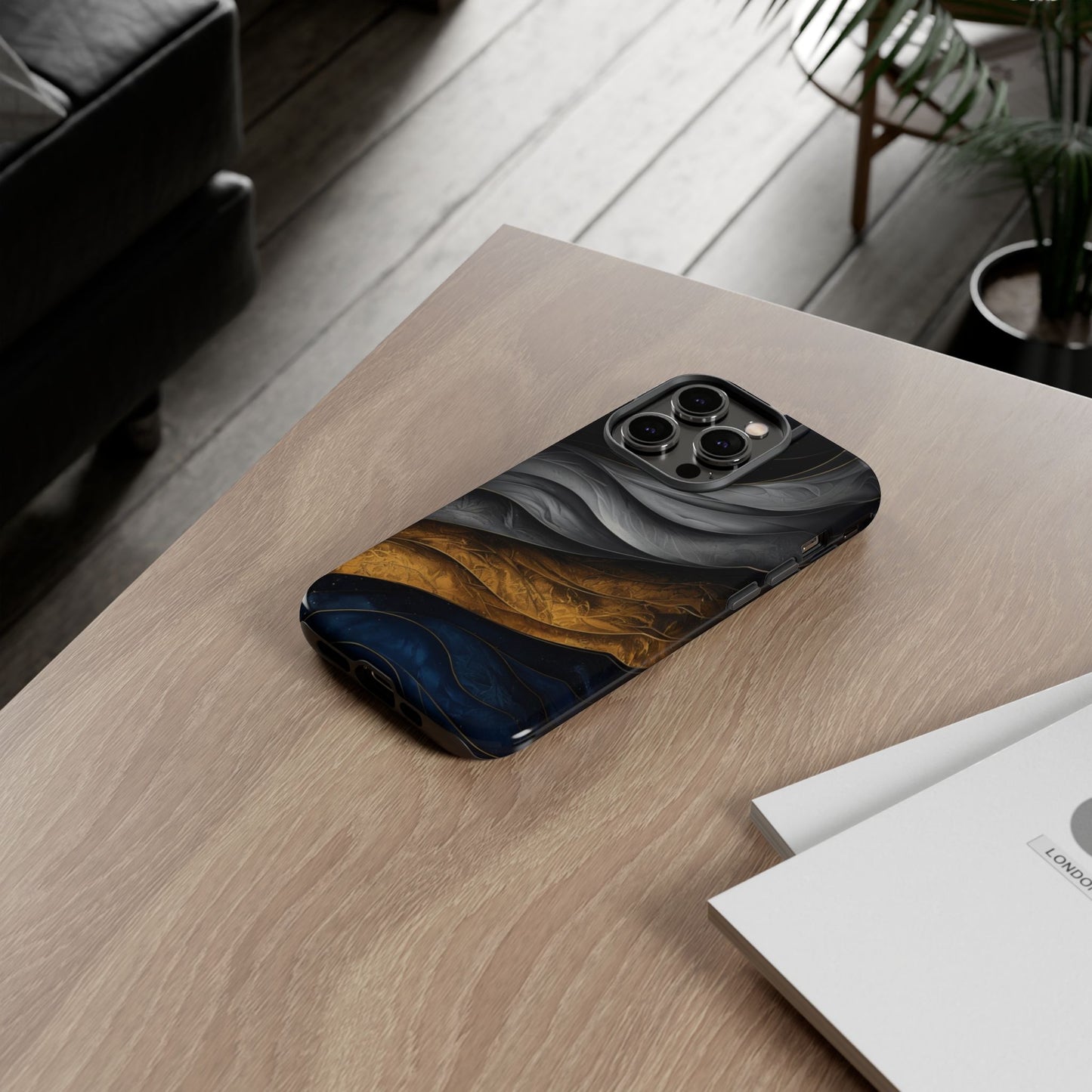 Phone Case Elegant Abstract Marble – Gold, Grey & Navy Design