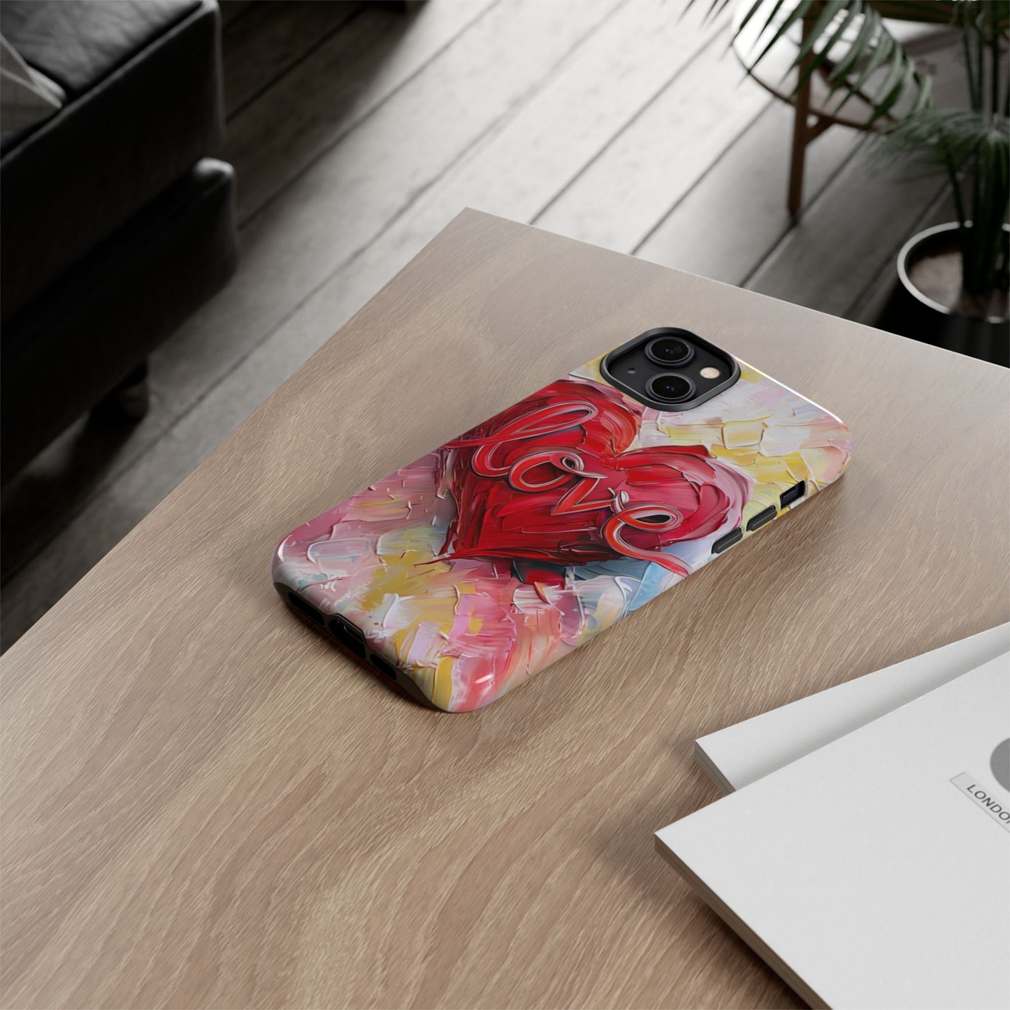 Love Heart Phone Case with Colorful Brush Strokes – Artistic & Romantic Design