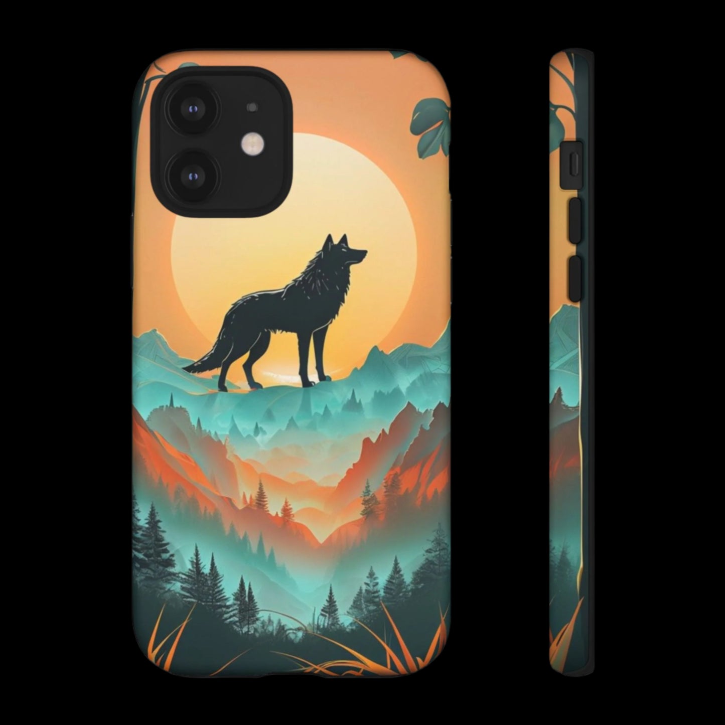Phone Case Sunset Wolf Silhouette & Tropical Landscape – Artistic Protection