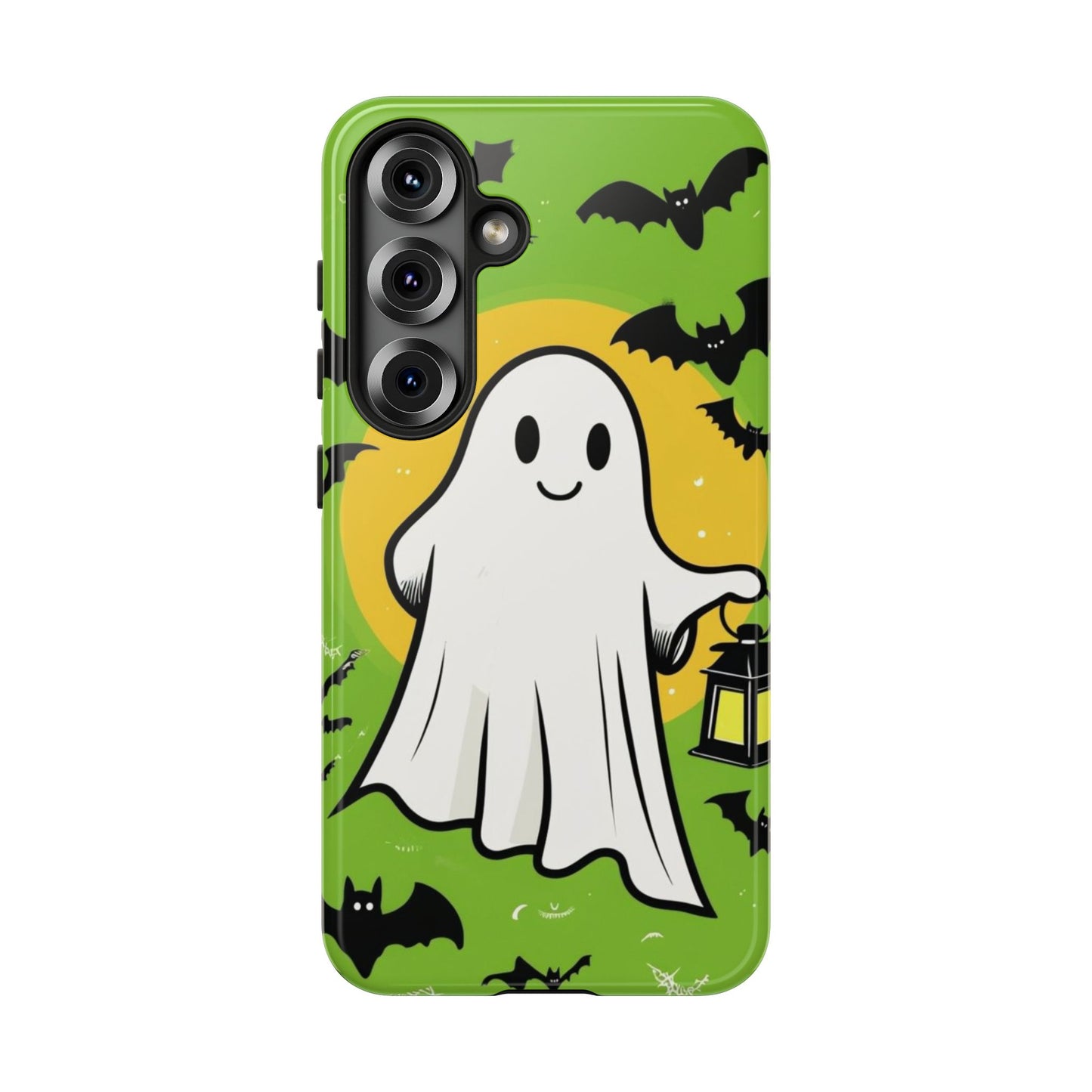 Cute Halloween Ghost Phone Case with Bats and Lantern – Perfect for Spooky Season
