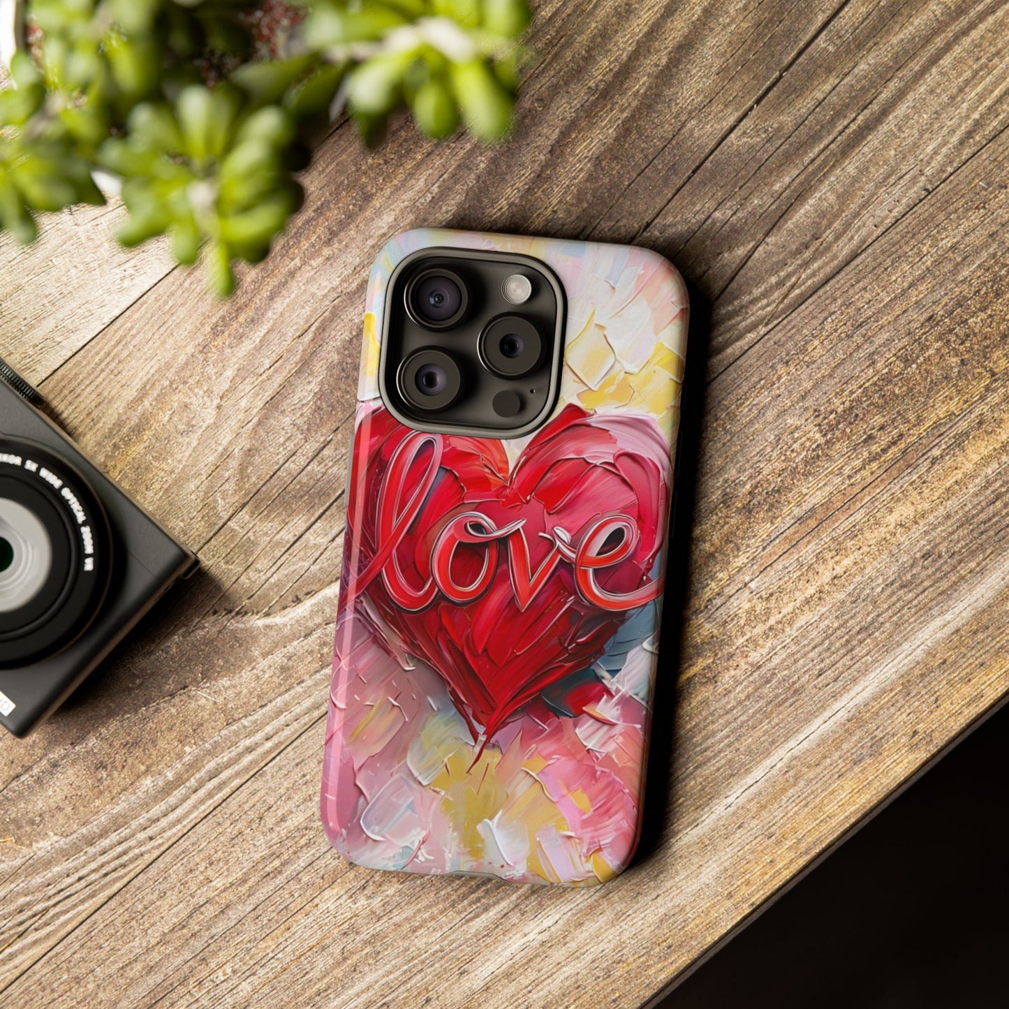 Love Heart Phone Case with Colorful Brush Strokes – Artistic & Romantic Design
