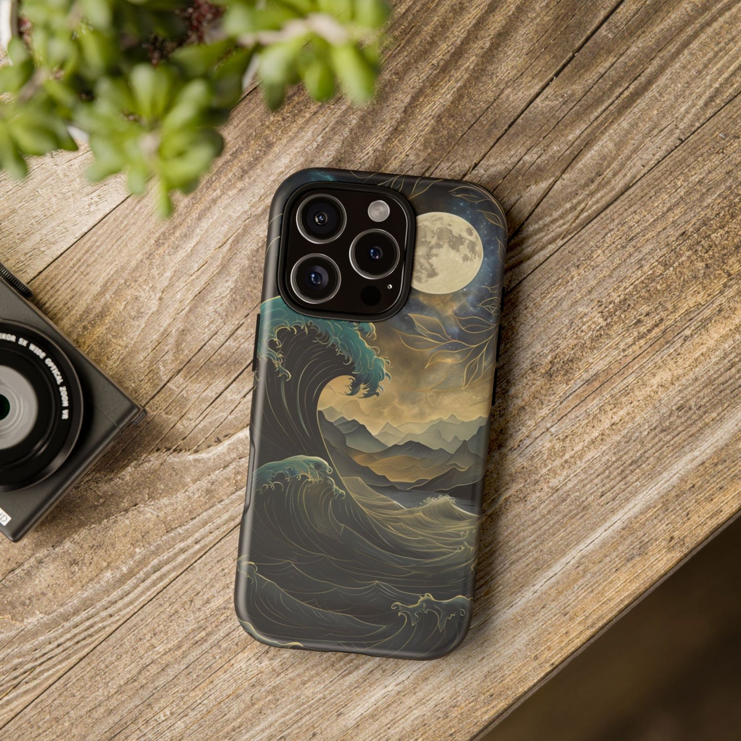 Moon & Ocean Wave iPhone Case – Artistic Japanese Style Phone Cover - Durable & Protective