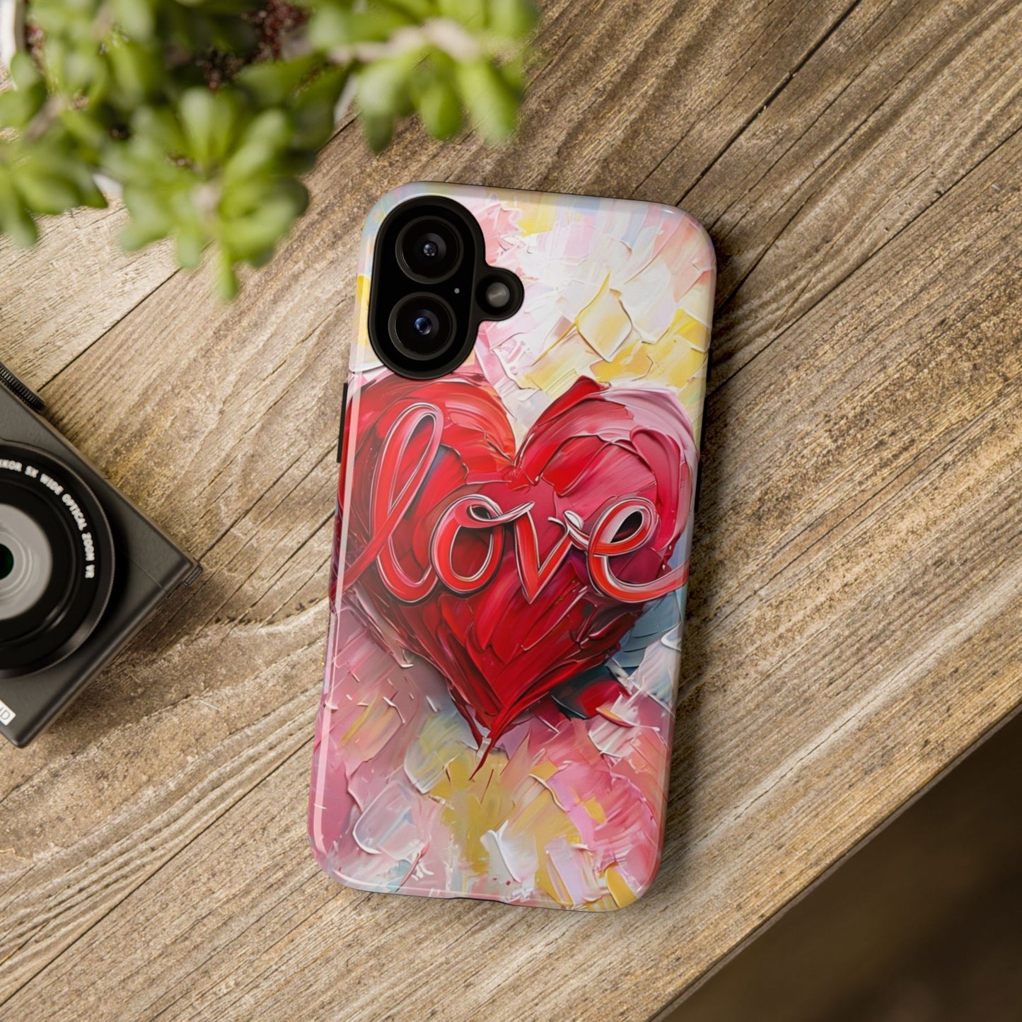 Love Heart Phone Case with Colorful Brush Strokes – Artistic & Romantic Design