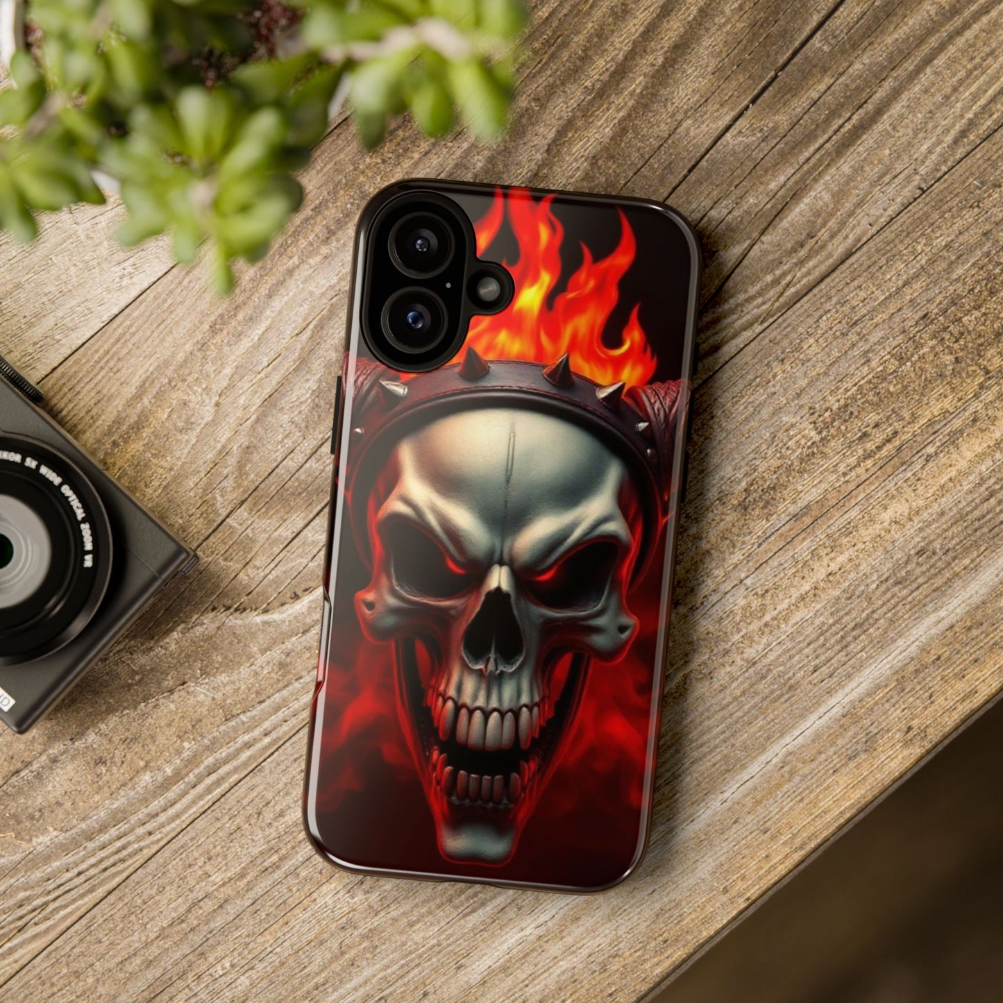 Phone Case Flaming Demon Skull – Horned Skull in Fire - Gothic & Dark Art Cover