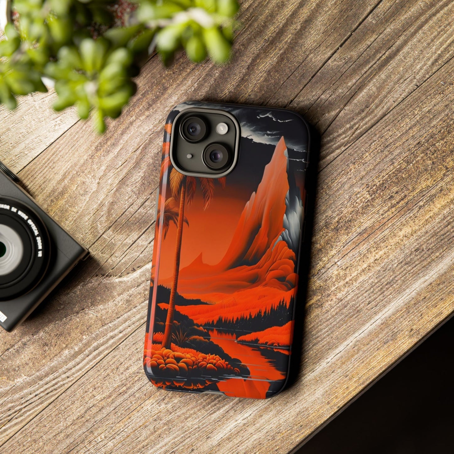 Phone Case Tropical Sci-Fi – Futuristic Red Jungle & Mountain Art Cover