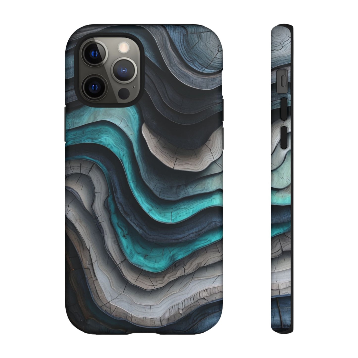 Phone Case Blue & Grey Woodgrain Wave – Artistic iPhone & Samsung Cover