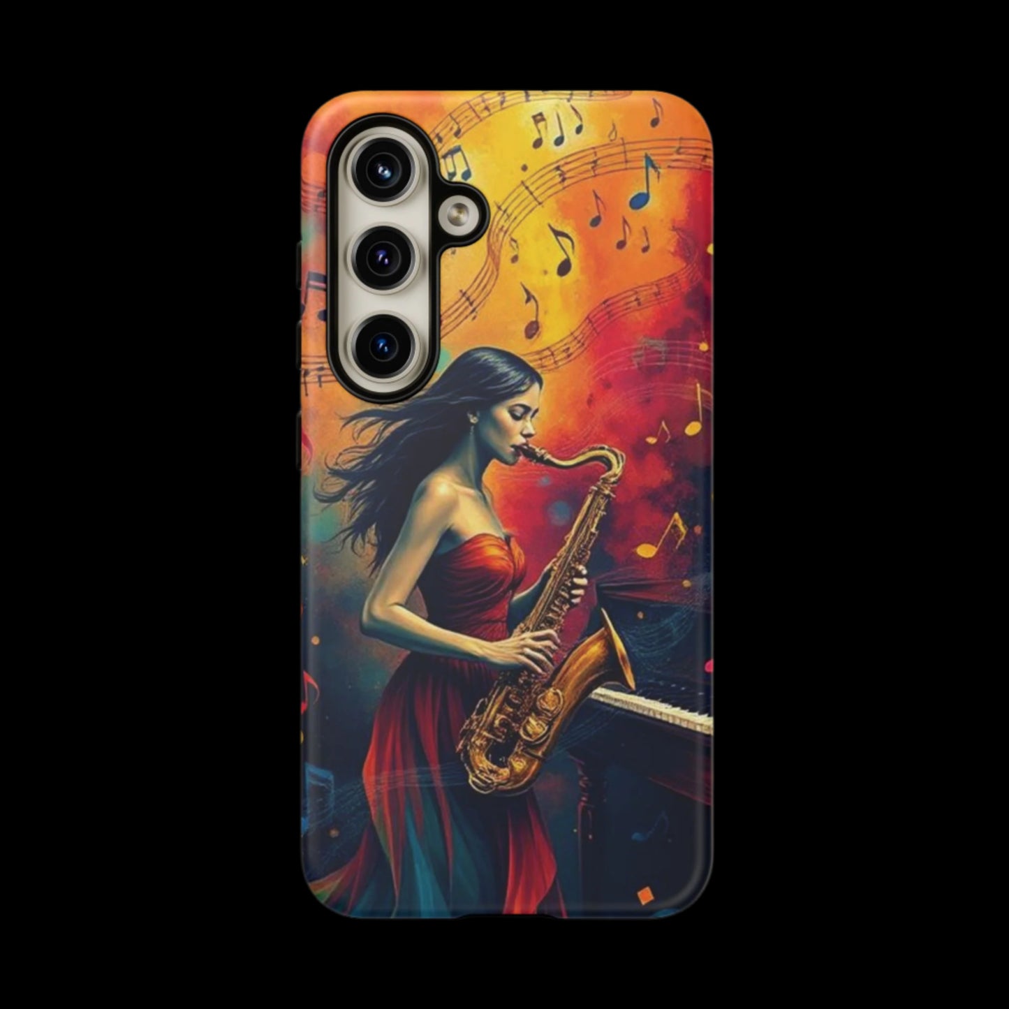 Phone Case Female Saxophonist – Elegant Jazz Illustration