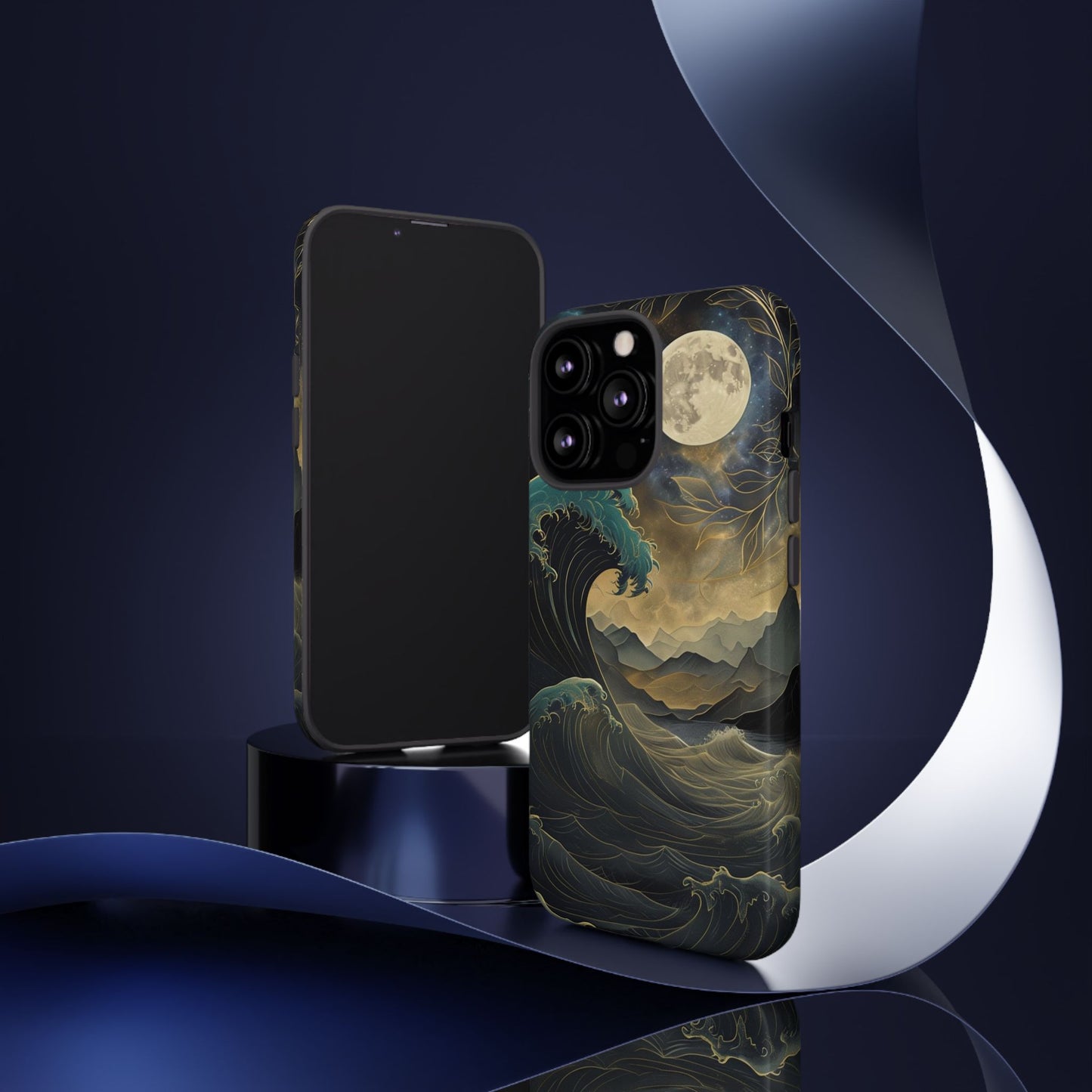 Moon & Ocean Wave iPhone Case – Artistic Japanese Style Phone Cover - Durable & Protective