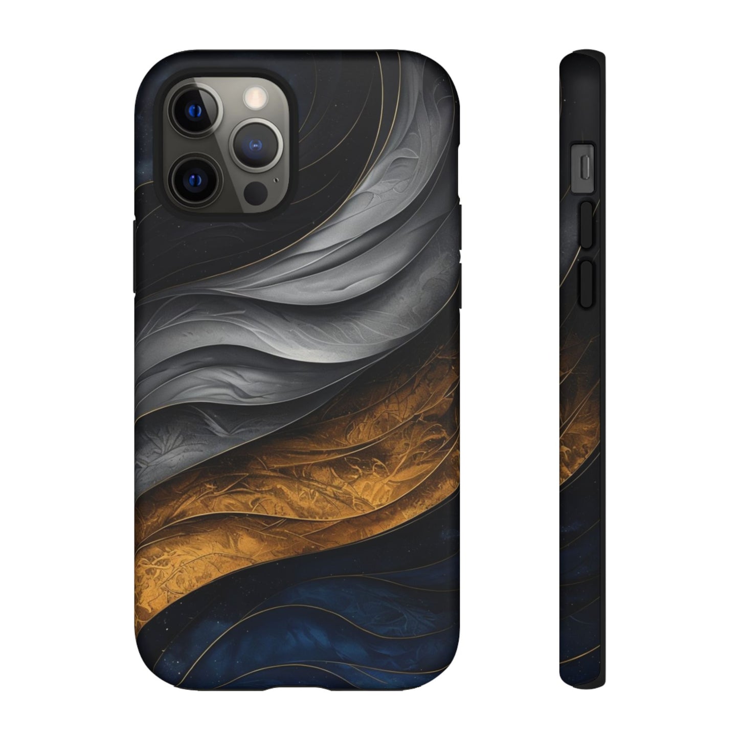 Phone Case Elegant Abstract Marble – Gold, Grey & Navy Design