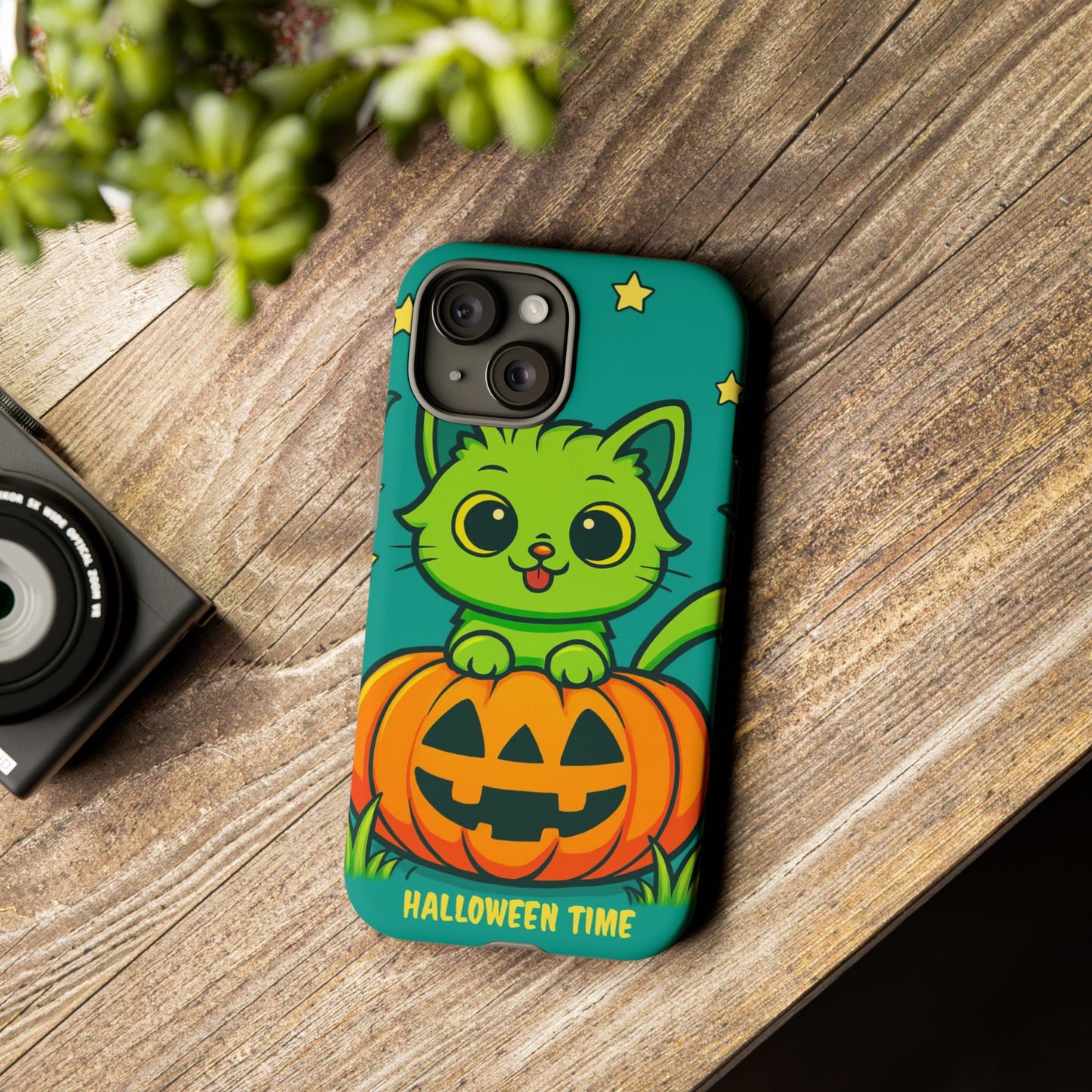 Cute Halloween Cat Phone Case with Jack-O'-Lantern Design – Perfect for Fall