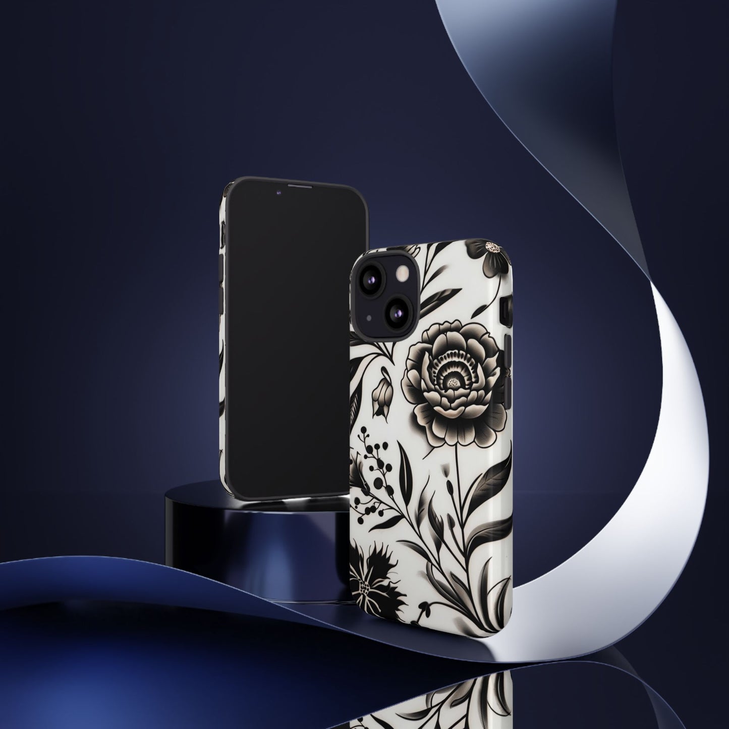 Phone Case Elegant Black and White Floral – Stylish Protection for iPhone 12/16 and Samsung 22/25