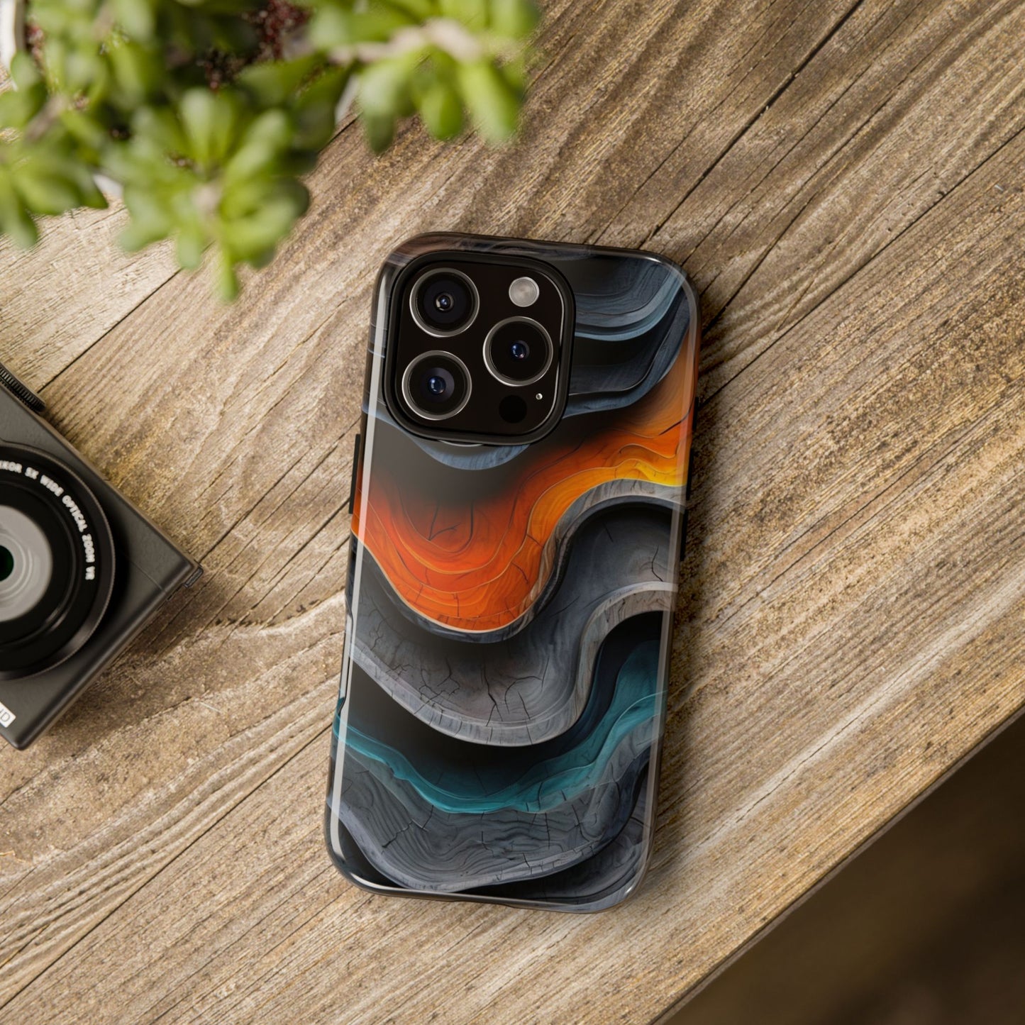 Phone Case Abstract Wave – Aesthetic Orange Teal Black Cover – Case Gift