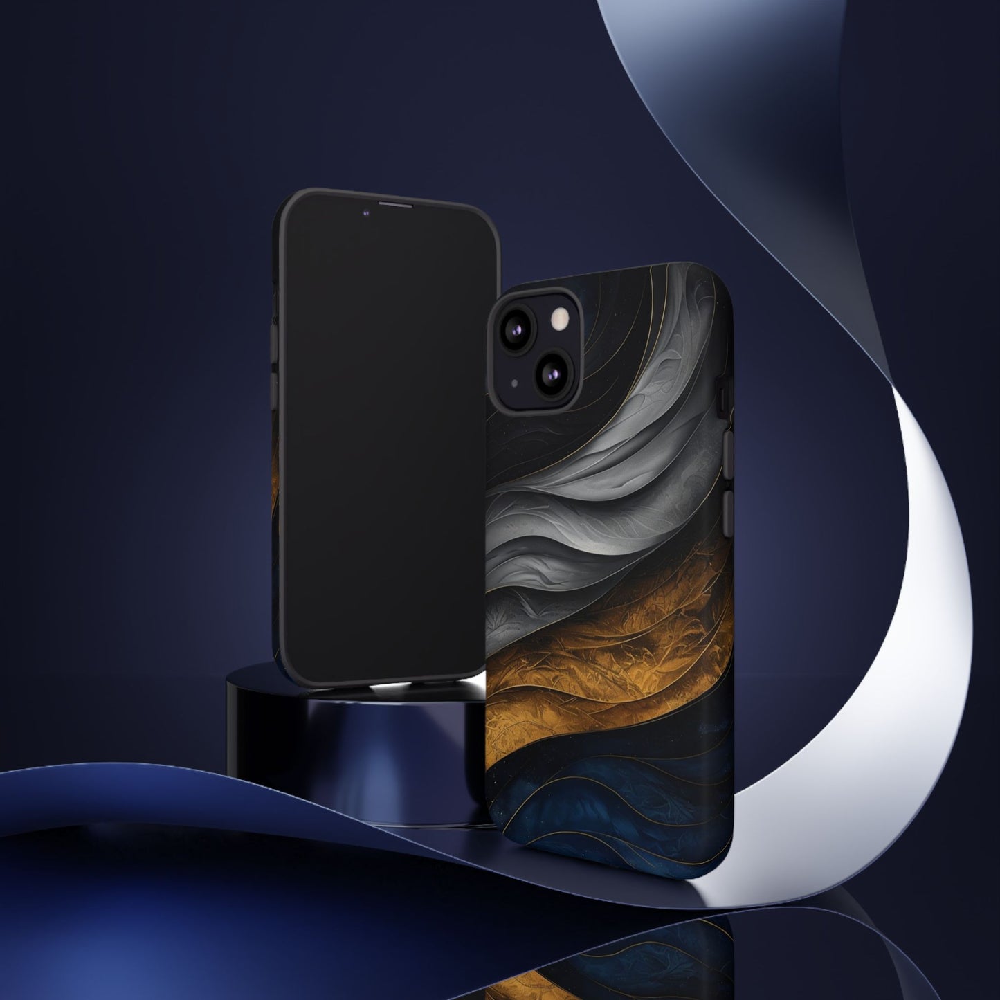 Phone Case Elegant Abstract Marble – Gold, Grey & Navy Design