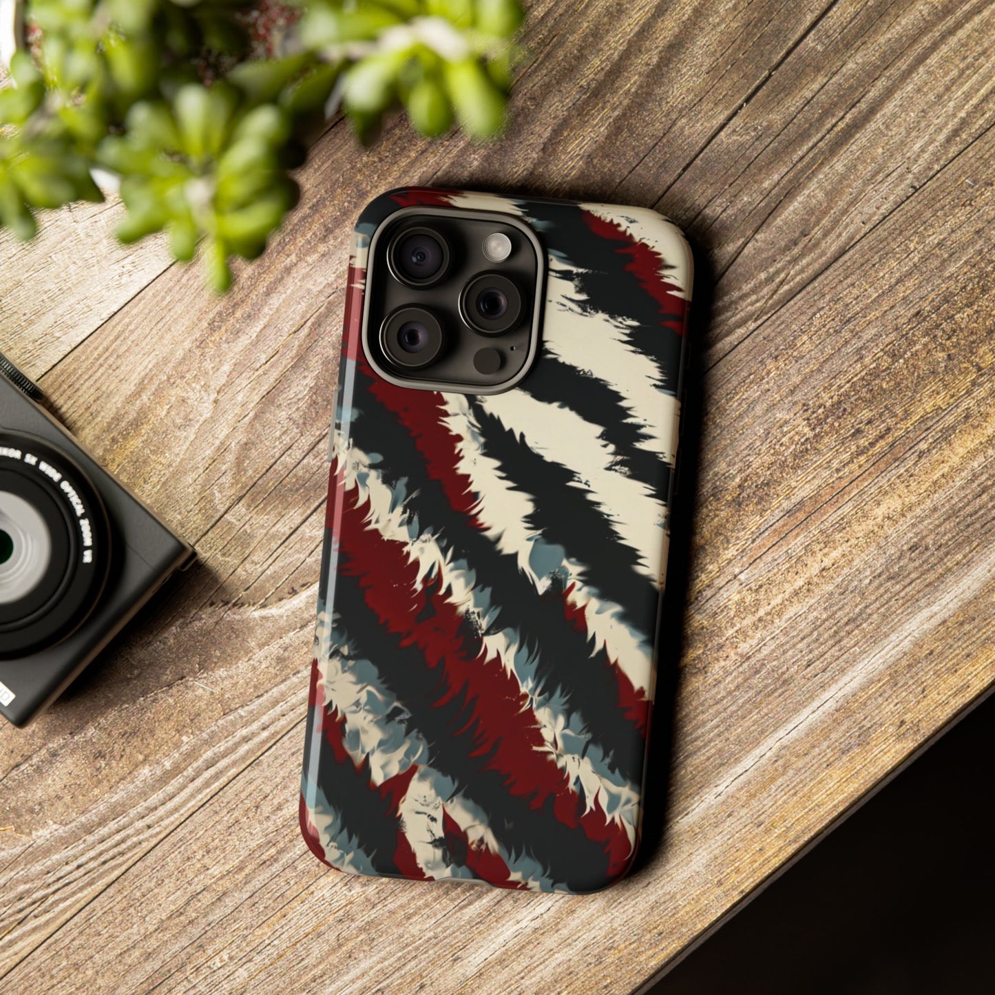 Phone Case Abstract Stripes – Bold Black, White & Red Design - Dual-Layer Shockproof Protection