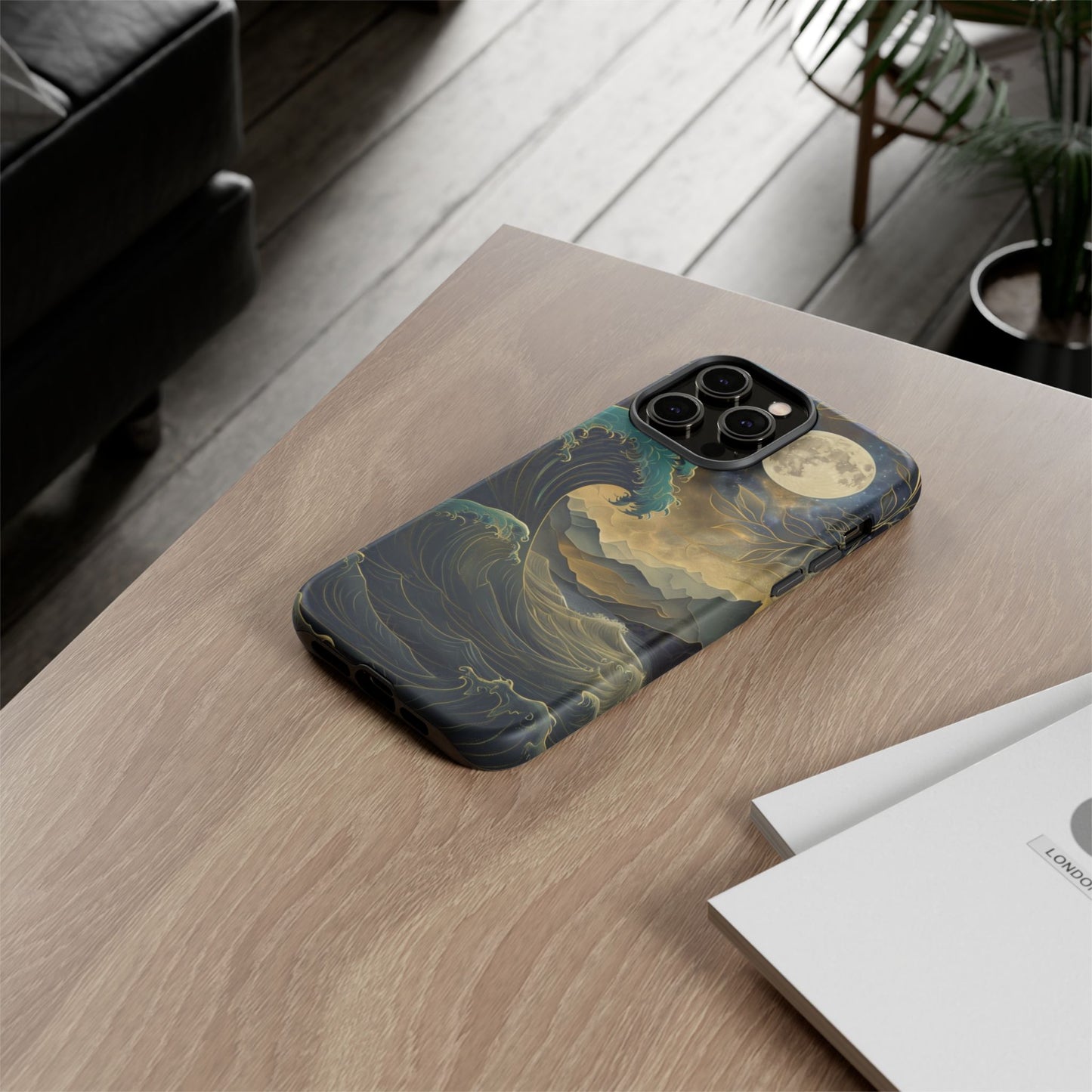 Moon & Ocean Wave iPhone Case – Artistic Japanese Style Phone Cover - Durable & Protective