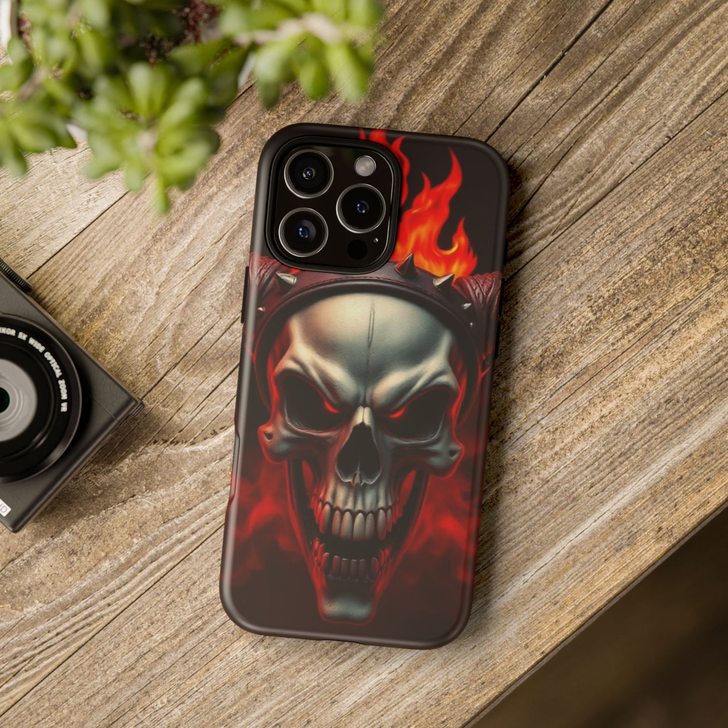 Phone Case Flaming Demon Skull – Horned Skull in Fire - Gothic & Dark Art Cover