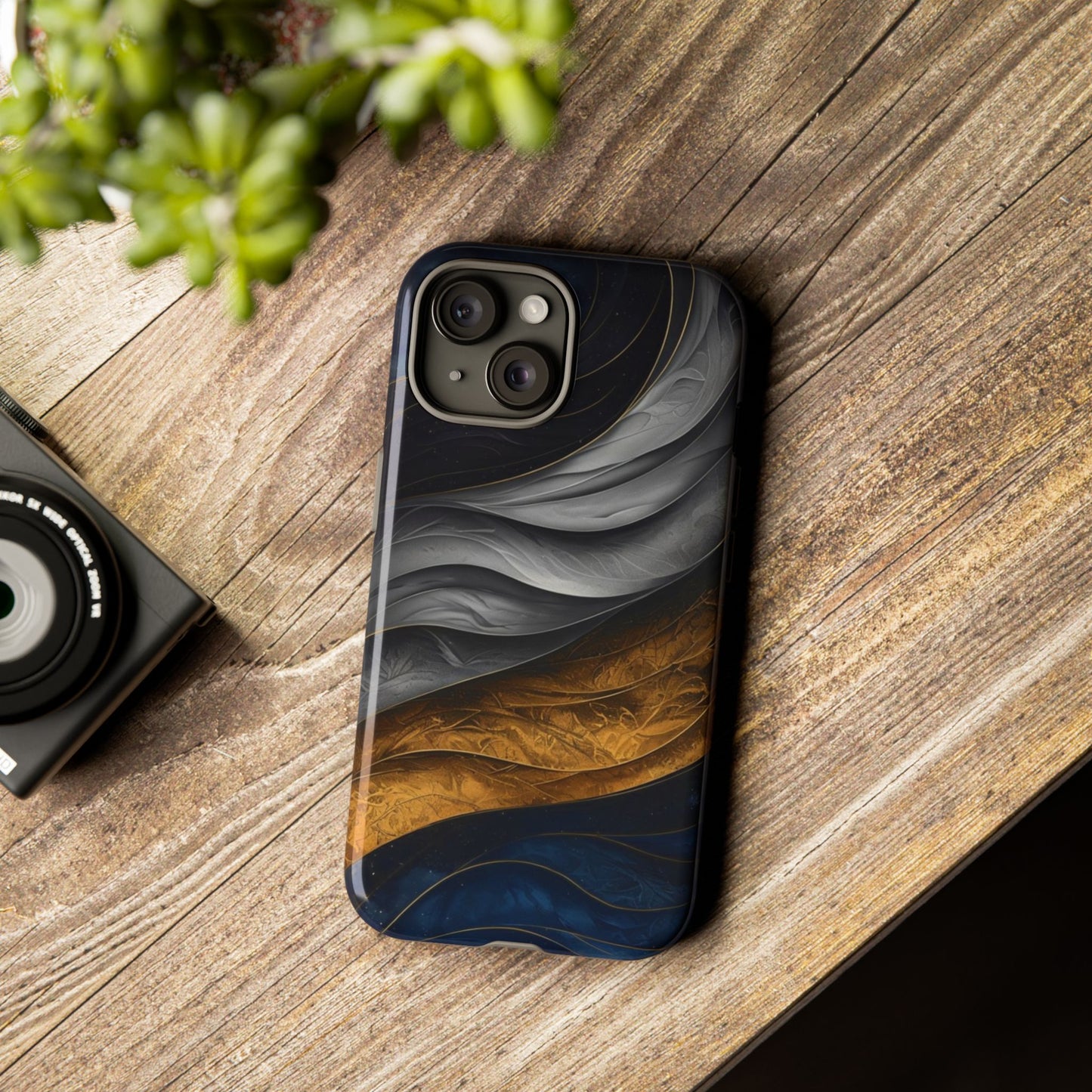 Phone Case Elegant Abstract Marble – Gold, Grey & Navy Design