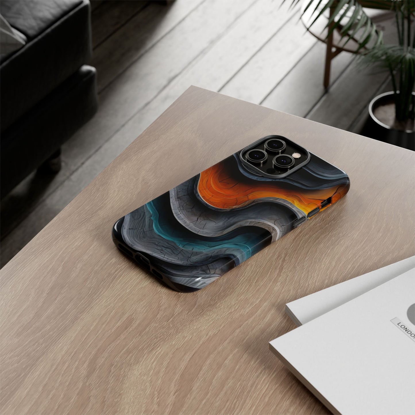 Phone Case Abstract Wave – Aesthetic Orange Teal Black Cover – Case Gift