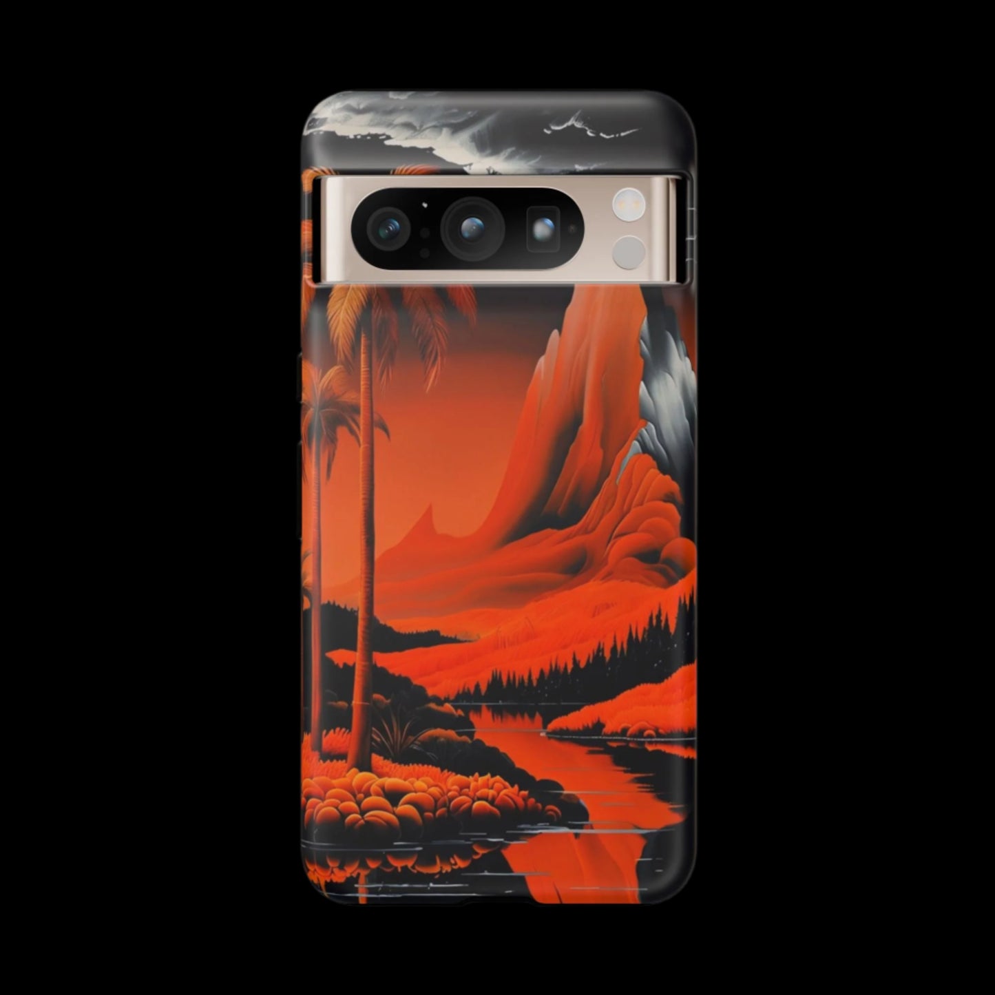 Phone Case Tropical Sci-Fi – Futuristic Red Jungle & Mountain Art Cover