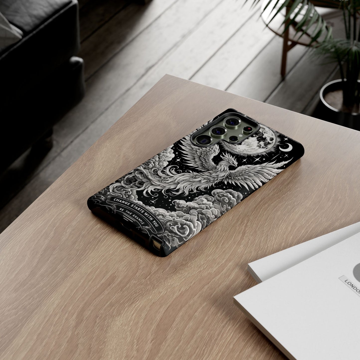 Phoenix Art iPhone Case – 'Change Starts With You' – Black & White Design