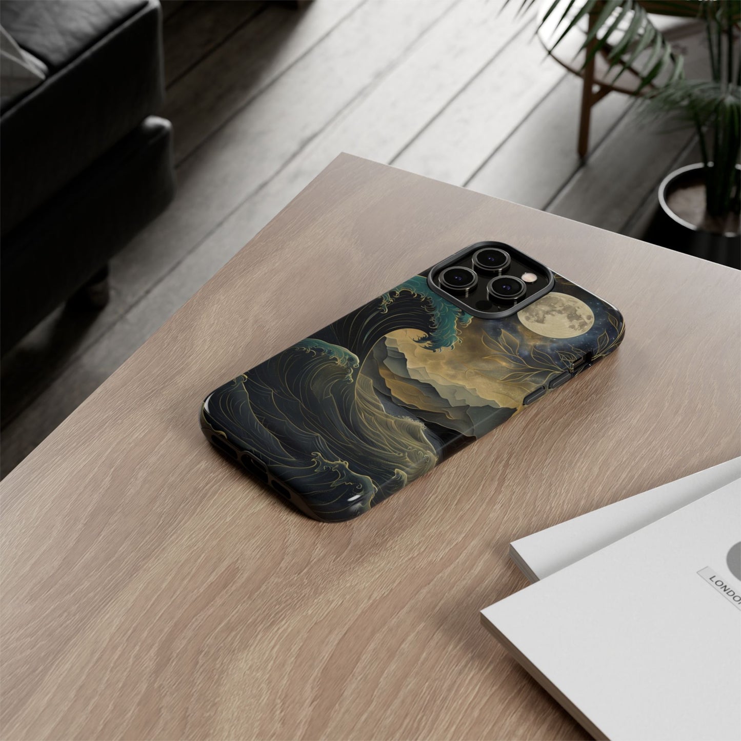 Moon & Ocean Wave iPhone Case – Artistic Japanese Style Phone Cover - Durable & Protective