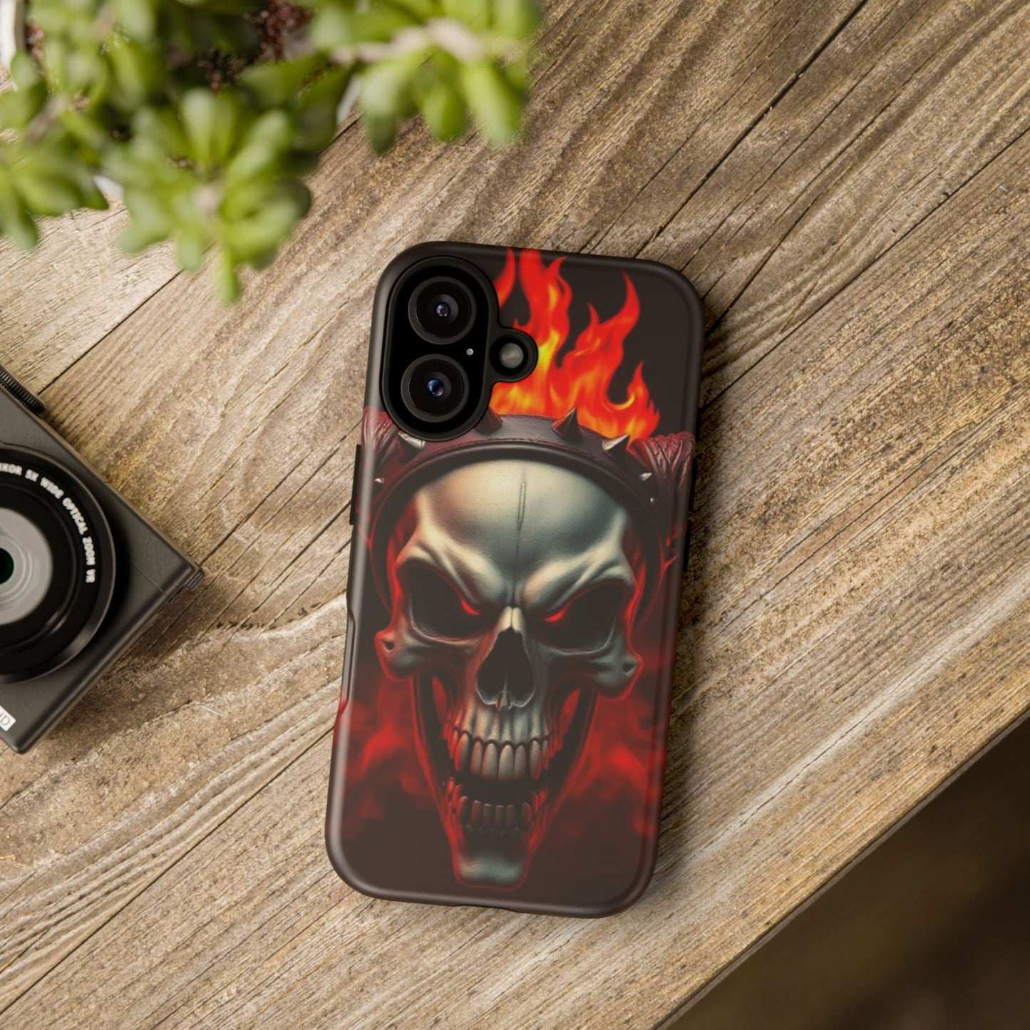 Phone Case Flaming Demon Skull – Horned Skull in Fire - Gothic & Dark Art Cover