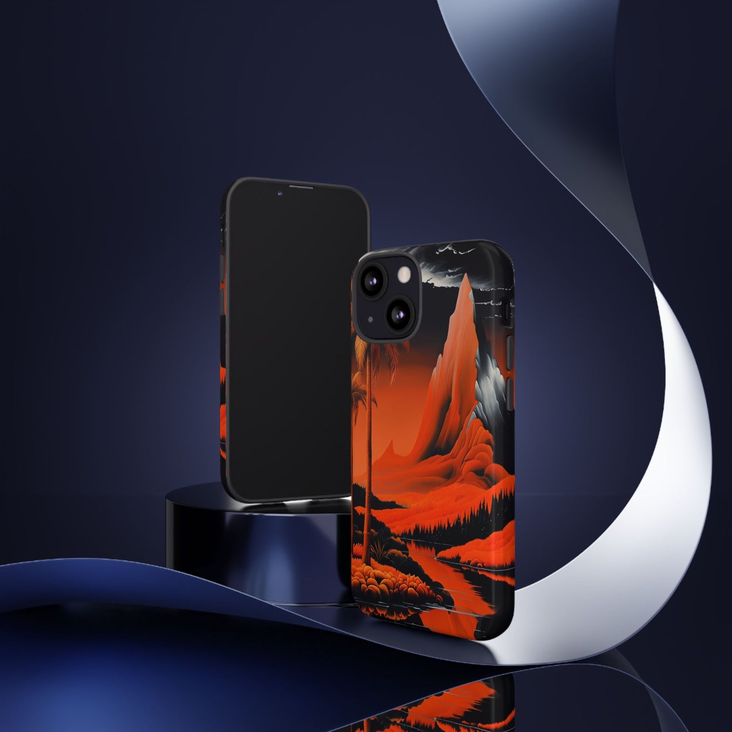 Phone Case Tropical Sci-Fi – Futuristic Red Jungle & Mountain Art Cover