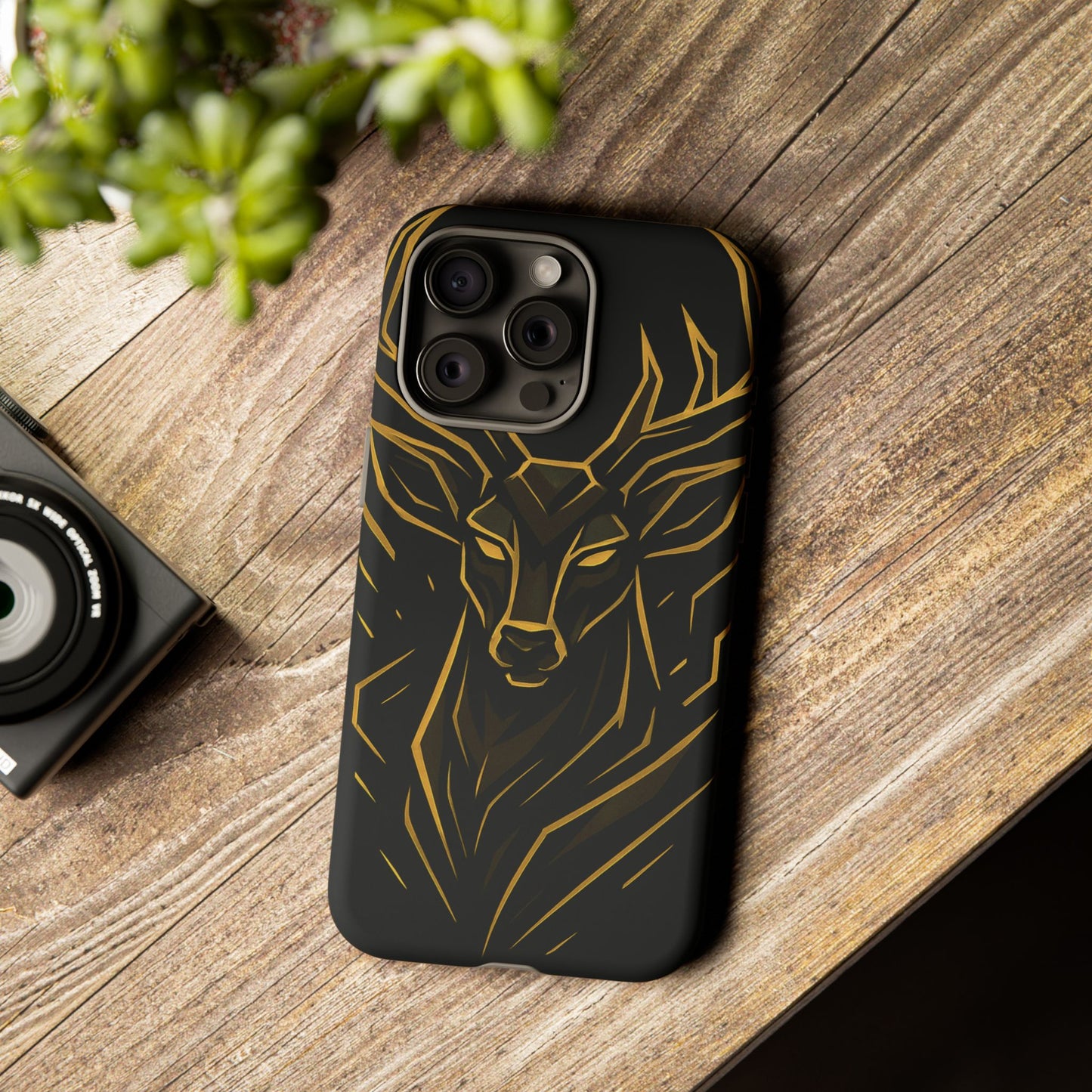 Phone Case with Black and Gold Deer Design – Elegant & Sophisticated Style